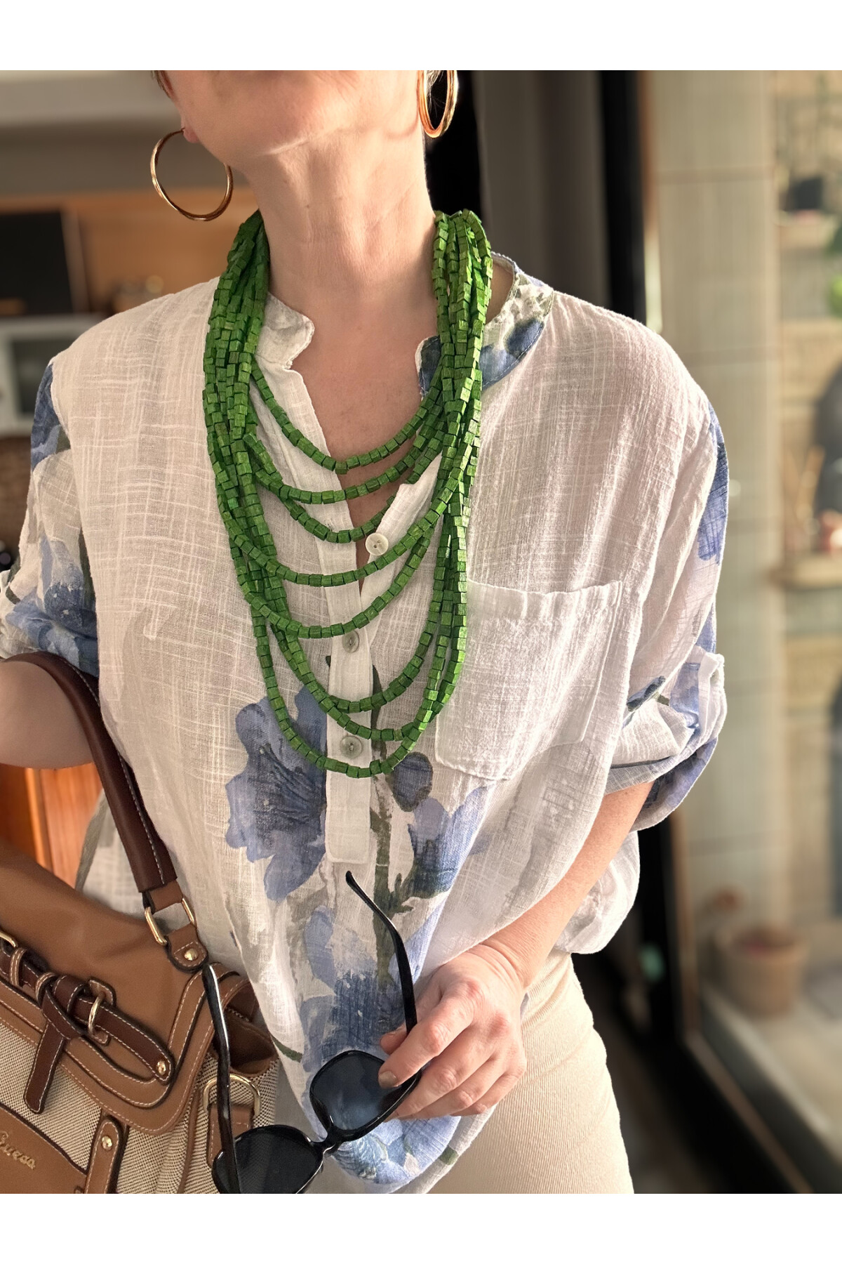 Randa Yaprak Desen İtalyan Gömlek Beyaz