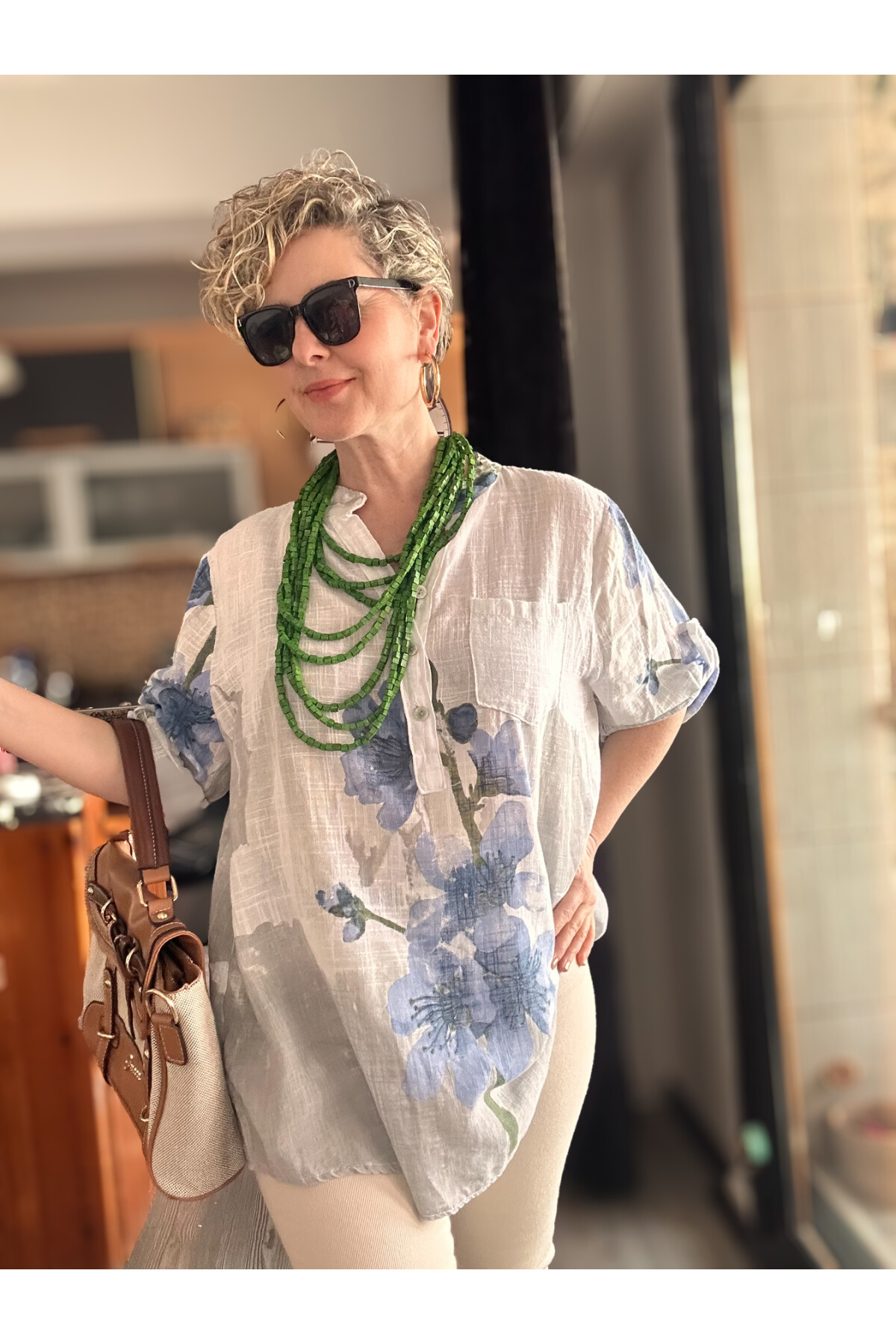 Randa Yaprak Desen İtalyan Gömlek Beyaz