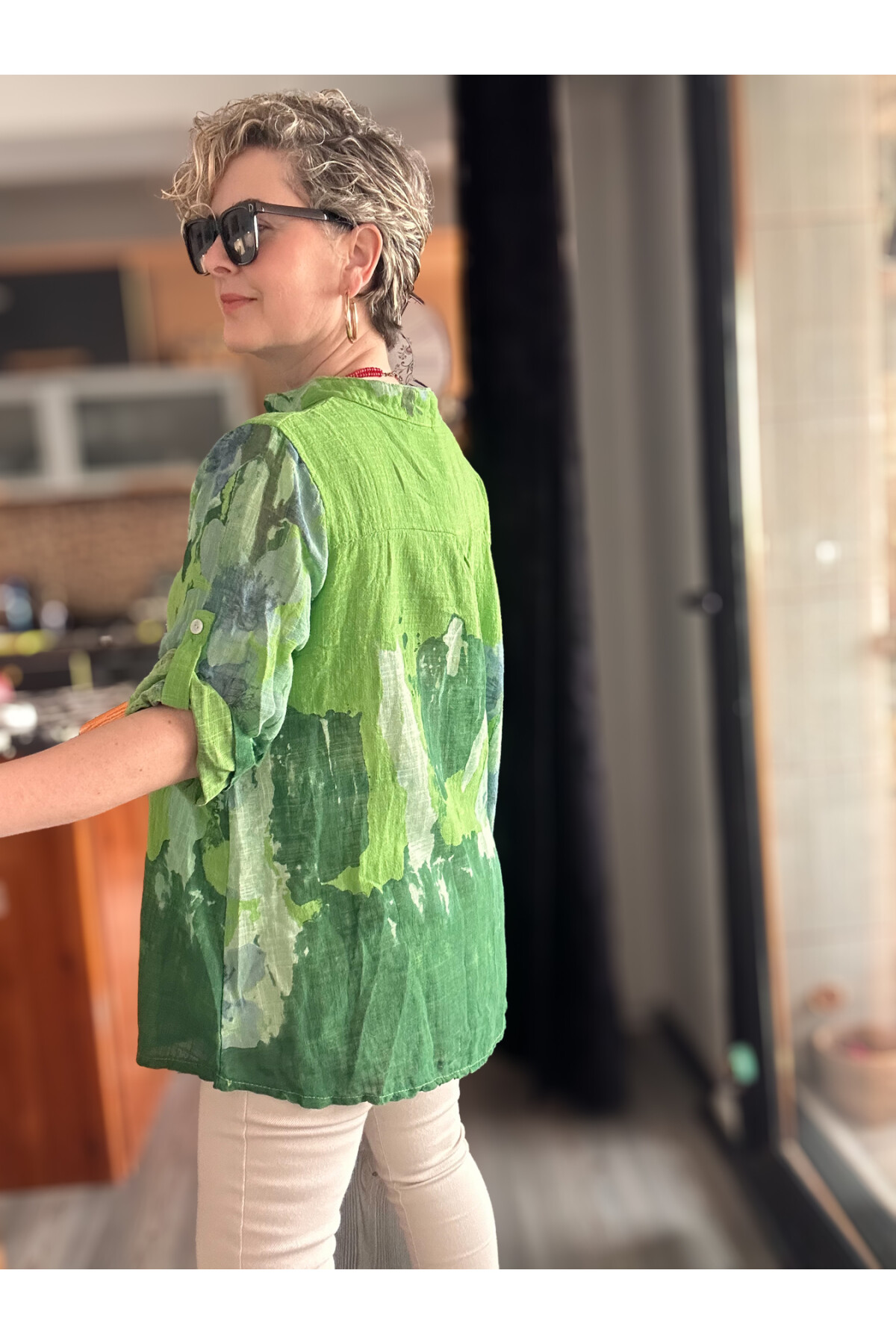 Randa Yaprak Desen İtalyan Gömlek Yeşil