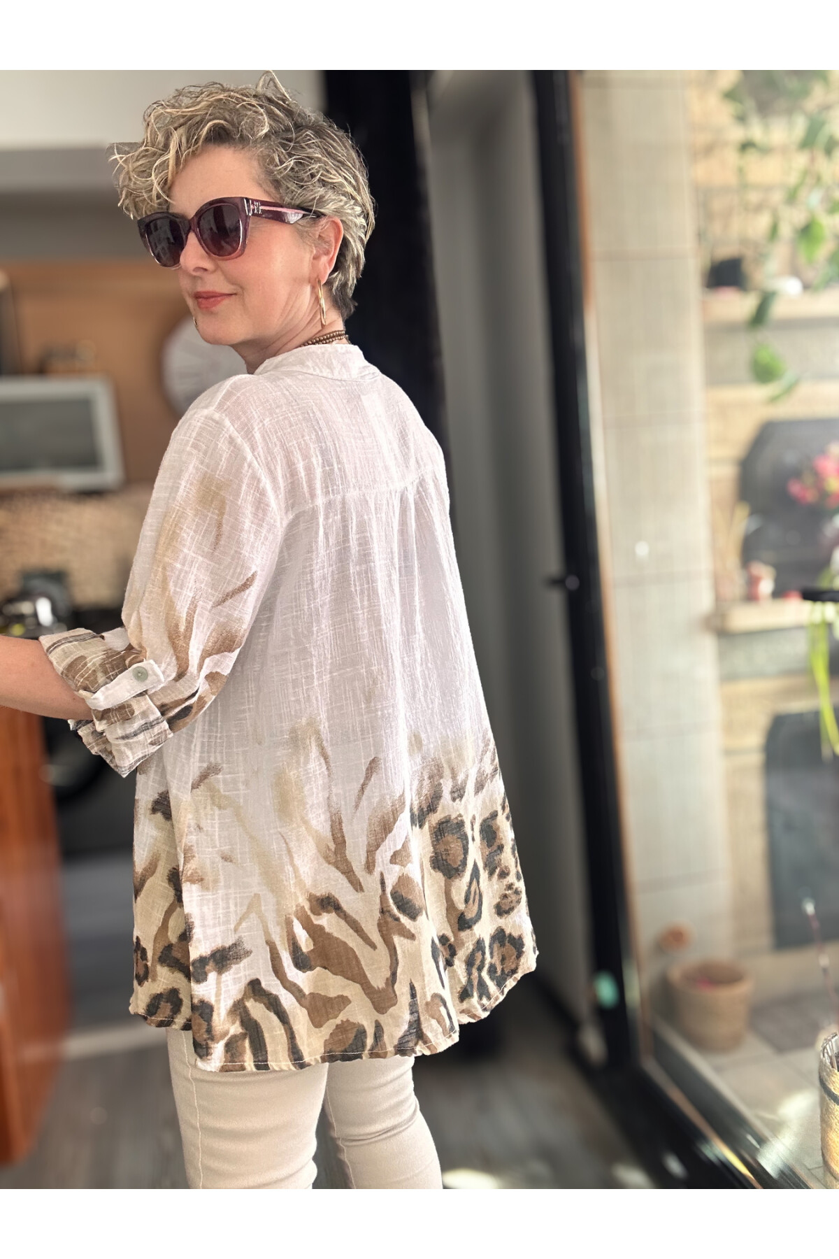 Rassi Leopar Desen İtalyan Gömlek Beyaz