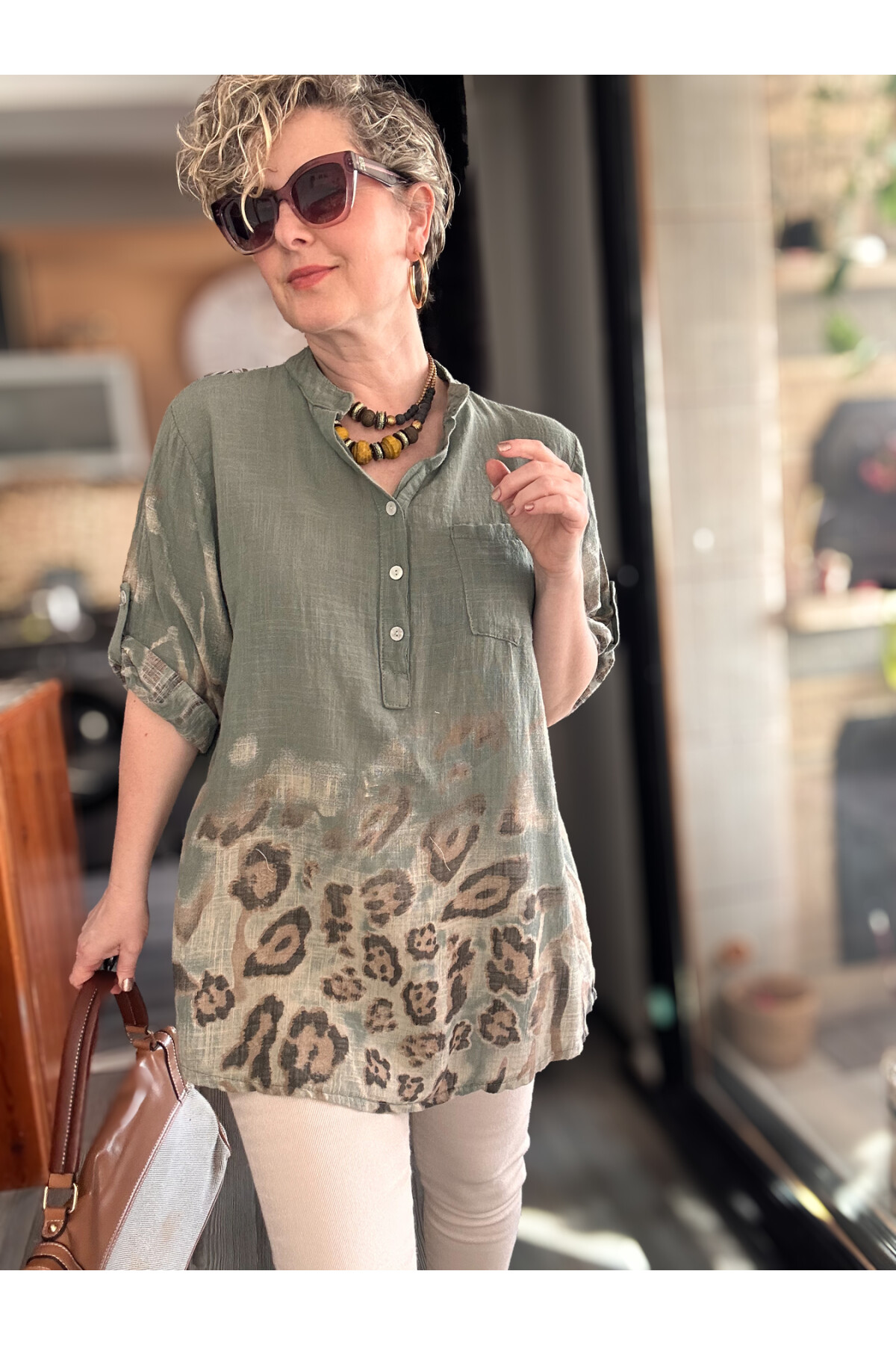 Rassi Leopar Desen İtalyan Gömlek Haki