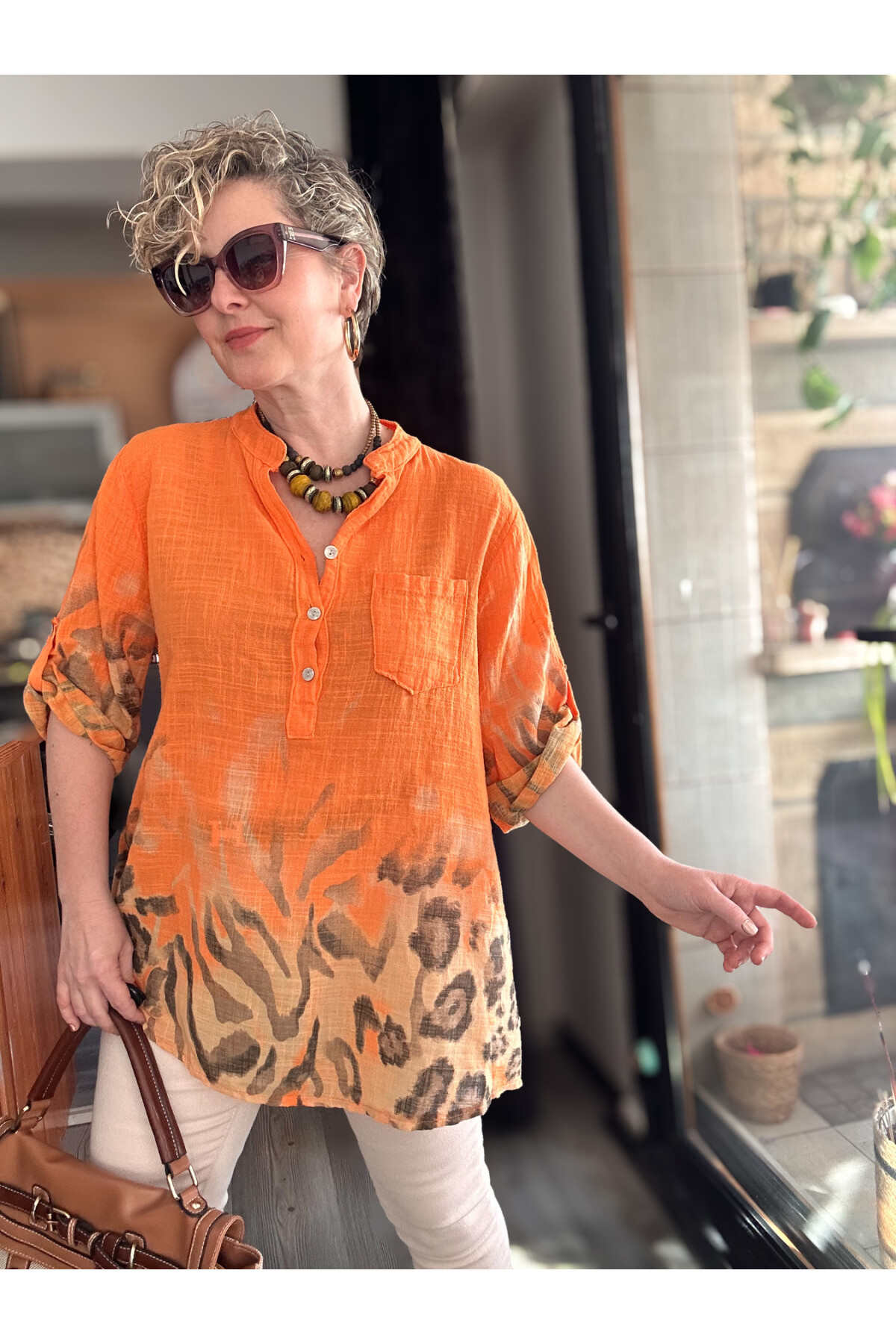 Rassi Leopar Desen İtalyan Gömlek Orange