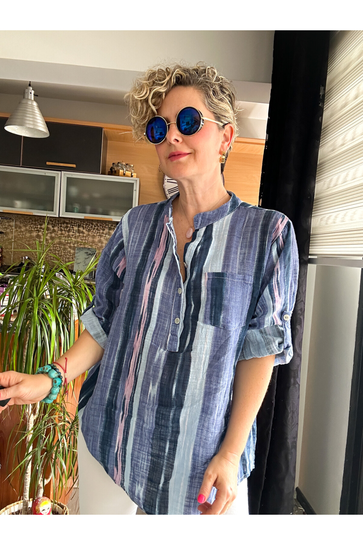 Razza Batik Çizgi Desen İtalyan Gömlek İndigo