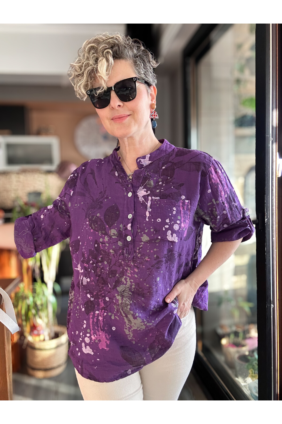 Regni Splash Desen İtalyan Gömlek Mor