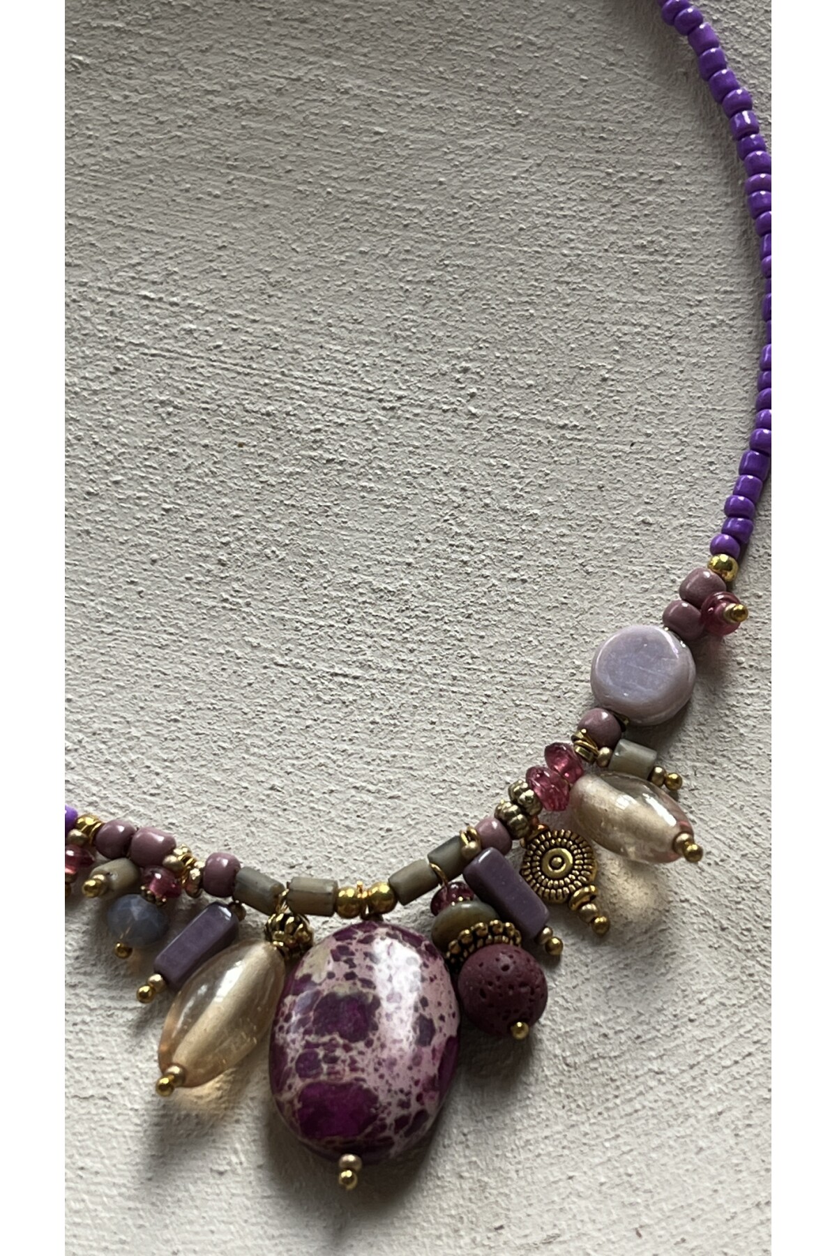 Reteg Pirinç Cam Doğal Taş Etnik Kolye