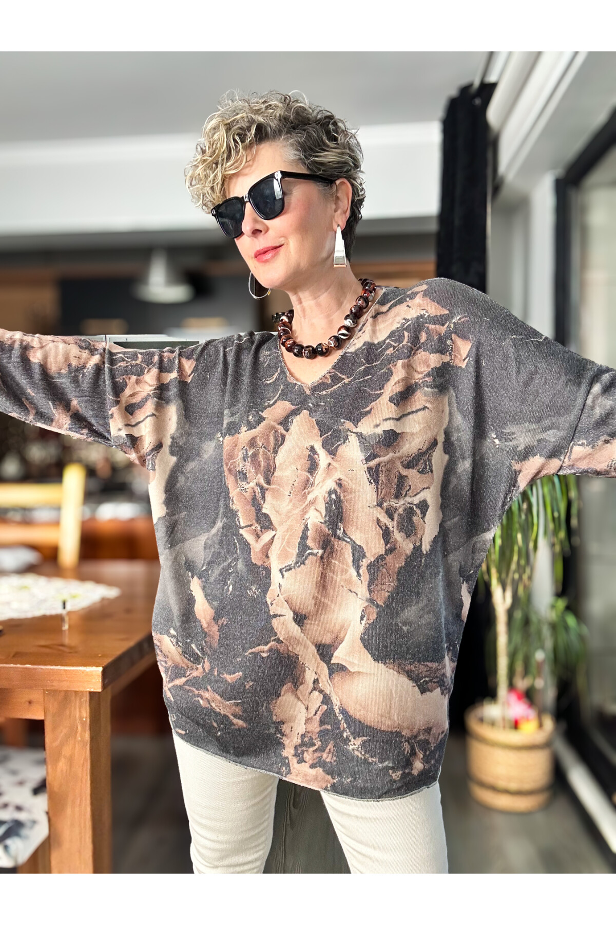 Ricci İtalyan Batik Desen Angora Triko Gri