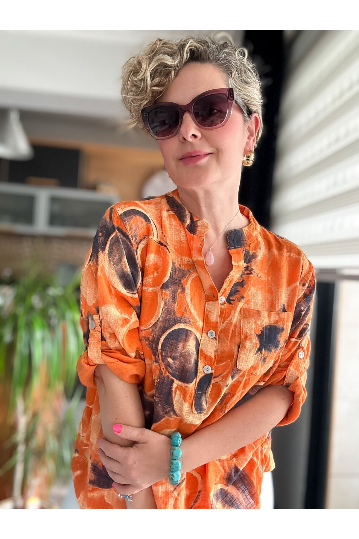 Rissi Baloncuk Desen İtalyan Gömlek Turuncu