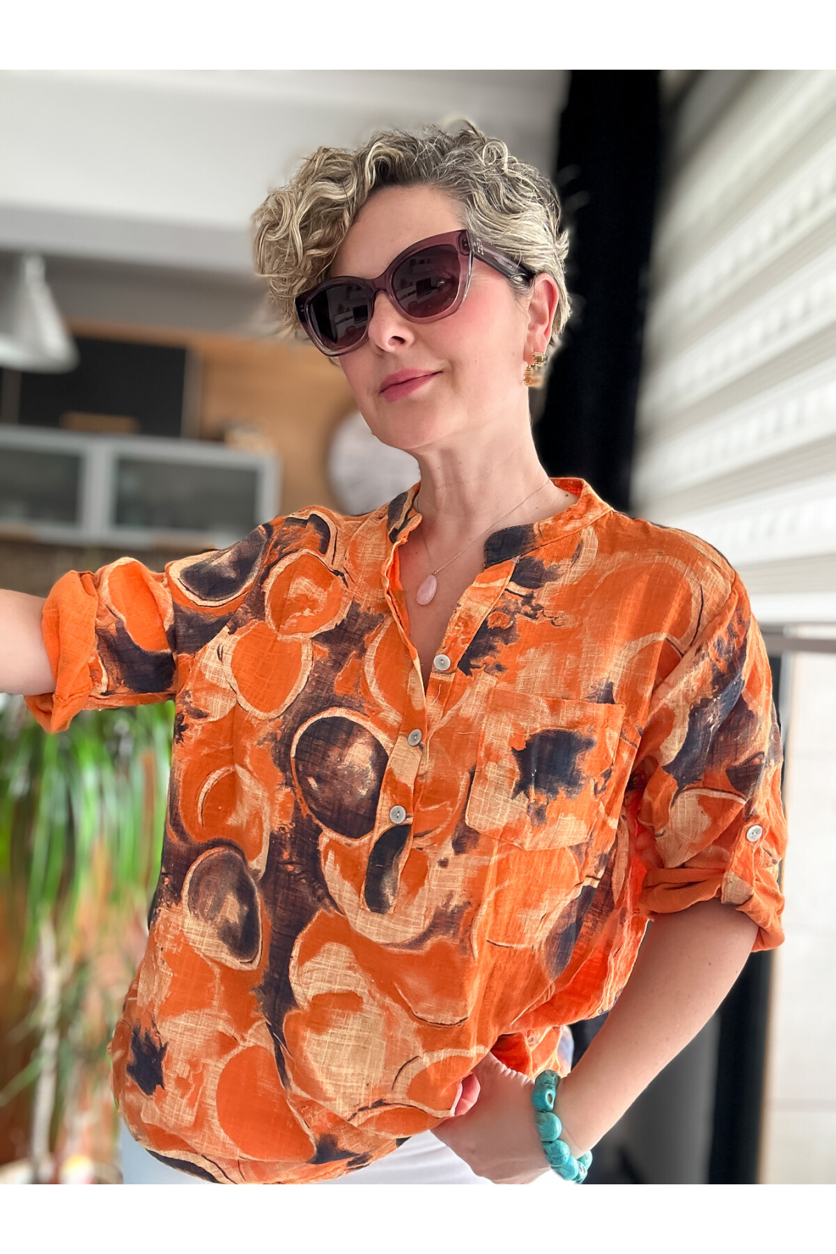 Rissi Baloncuk Desen İtalyan Gömlek Turuncu