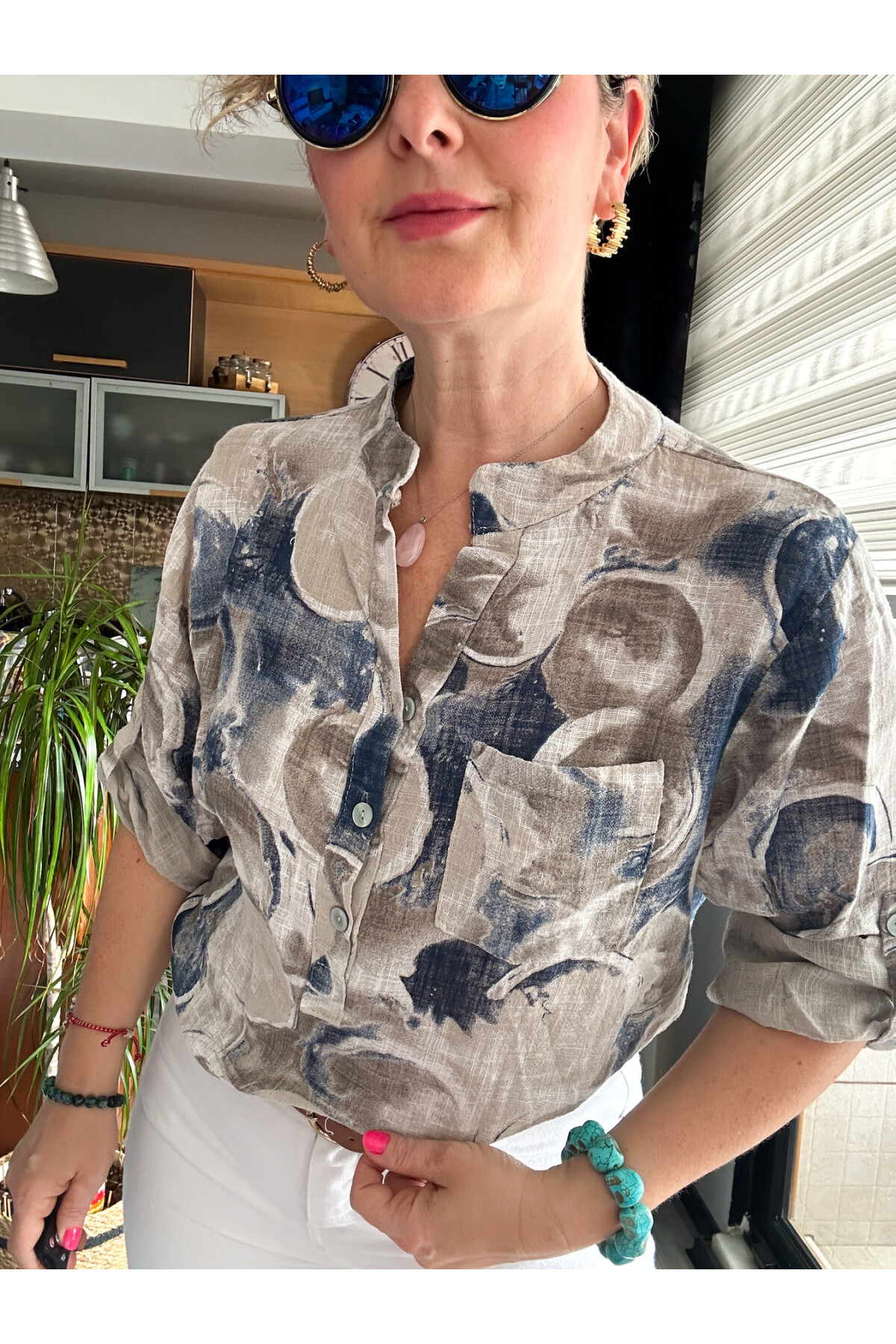 Rissi Baloncuk Desen İtalyan Gömlek Bej