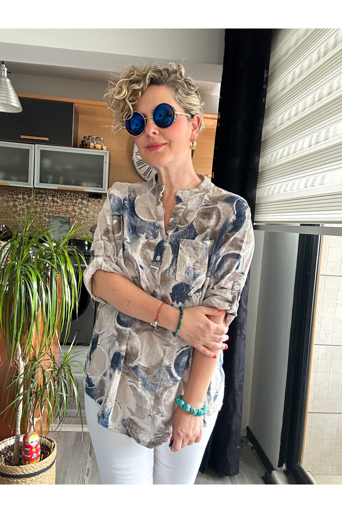 Rissi Baloncuk Desen İtalyan Gömlek Bej