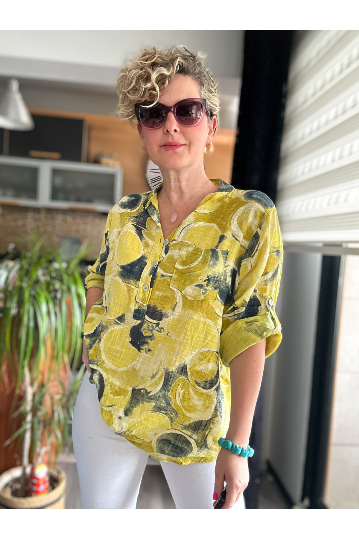 Rissi Baloncuk Desen İtalyan Gömlek Sarı