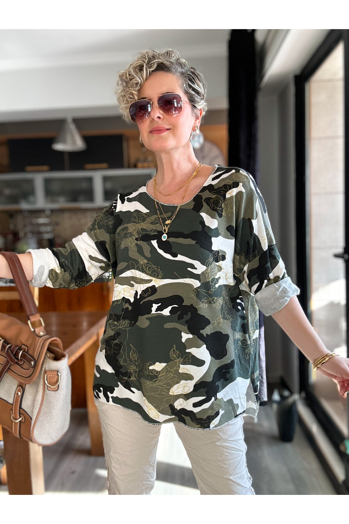 Romma İtalyan Kamuflaj Sim Detay Triko White