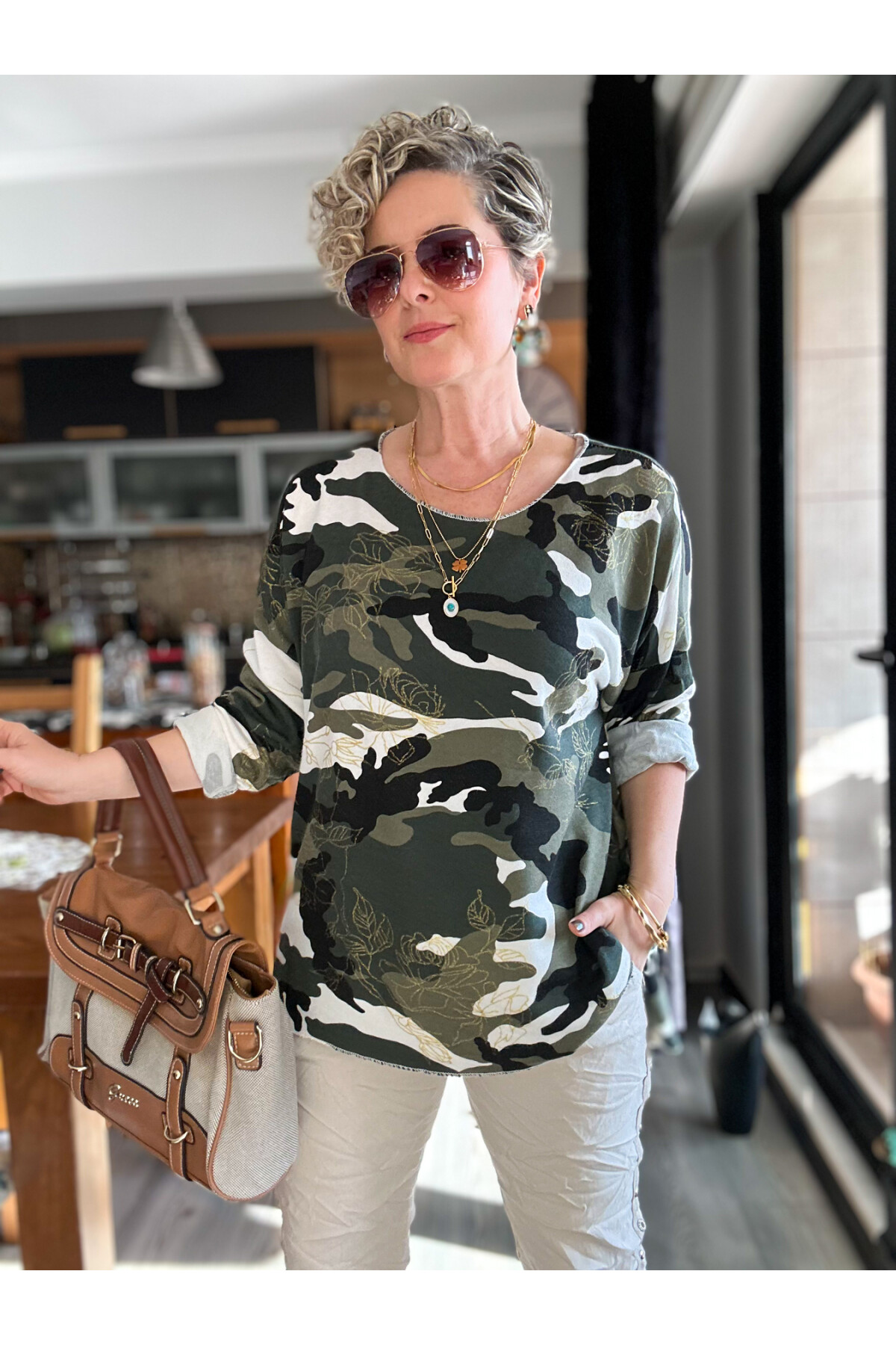 Romma İtalyan Kamuflaj Sim Detay Triko White