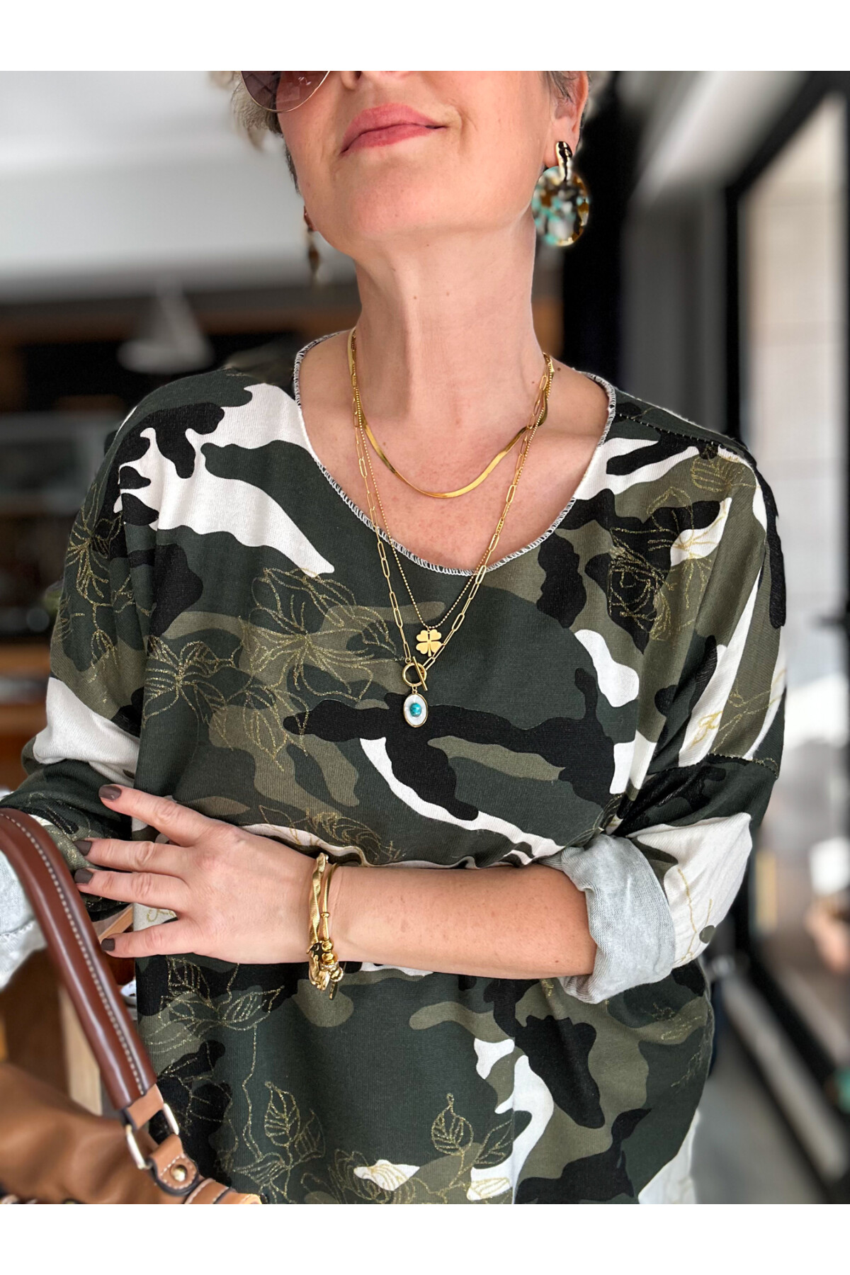 Romma İtalyan Kamuflaj Sim Detay Triko White