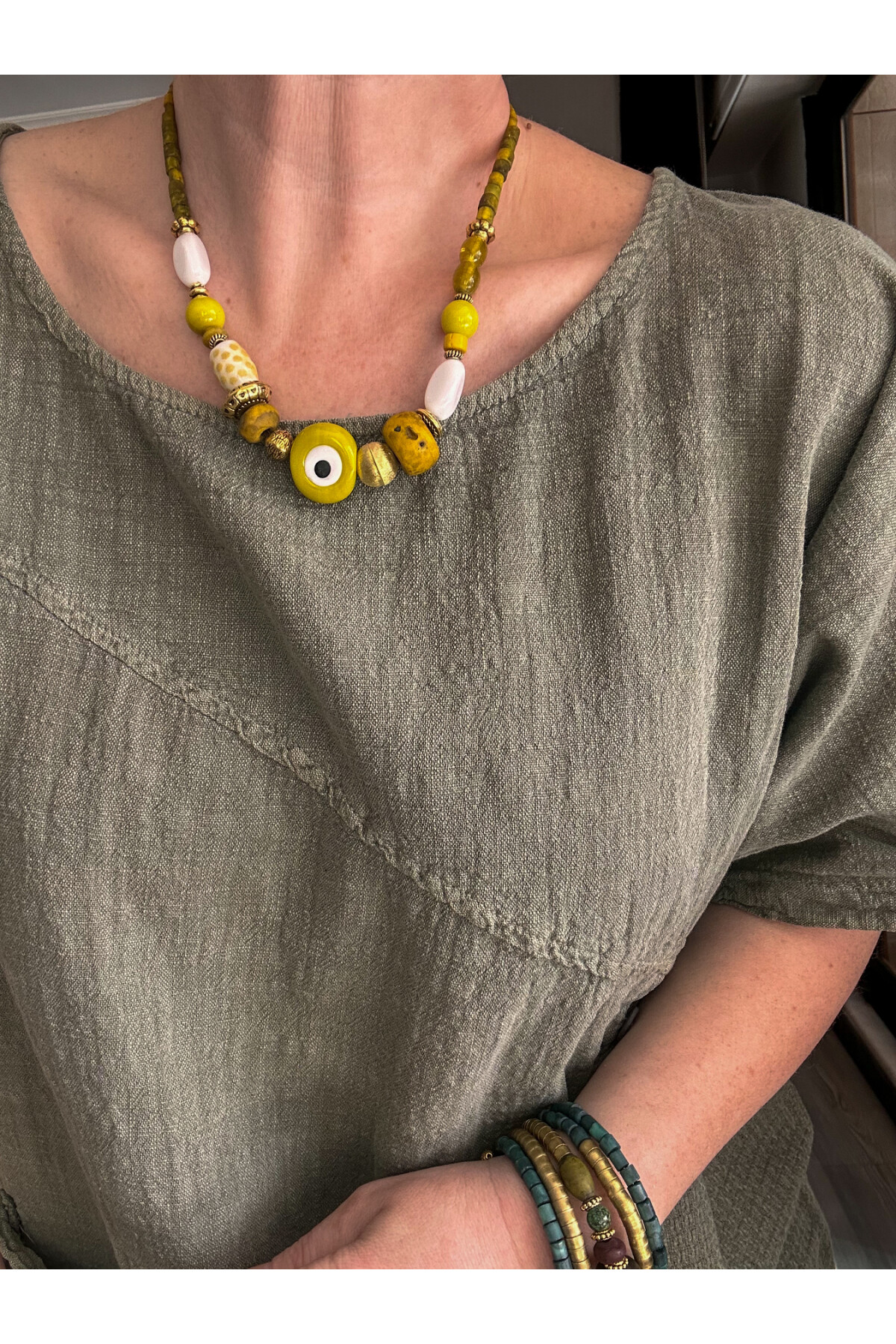 Rosas Tasarım Çapraz Düğme Detay Bluz Haki