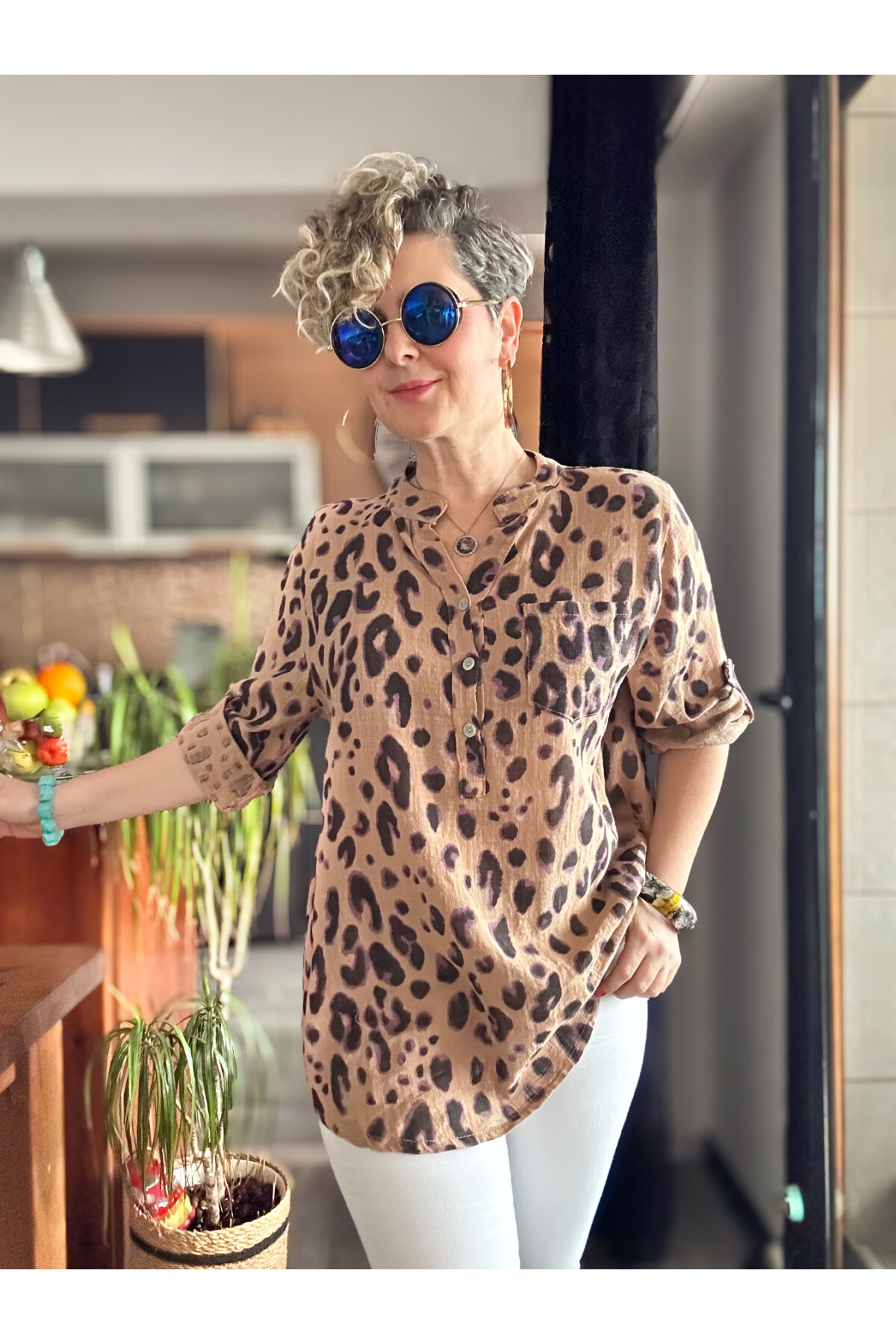 Rosella Yeni Leopar Desen İtalyan Gömlek Cappuccino