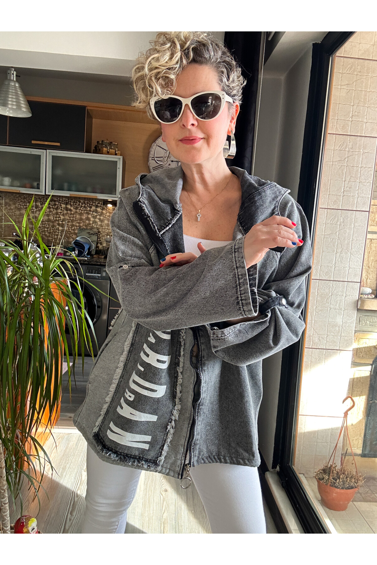 Rudi Tasarım Kapşonlu Kot Ceket Gri