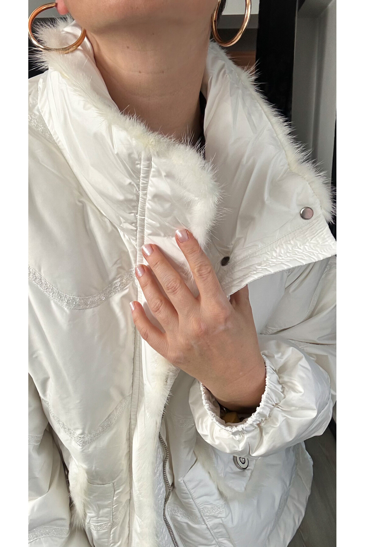 Sabrina İthal Kaz Tüyü Vip Tasarım Mont Beyaz
