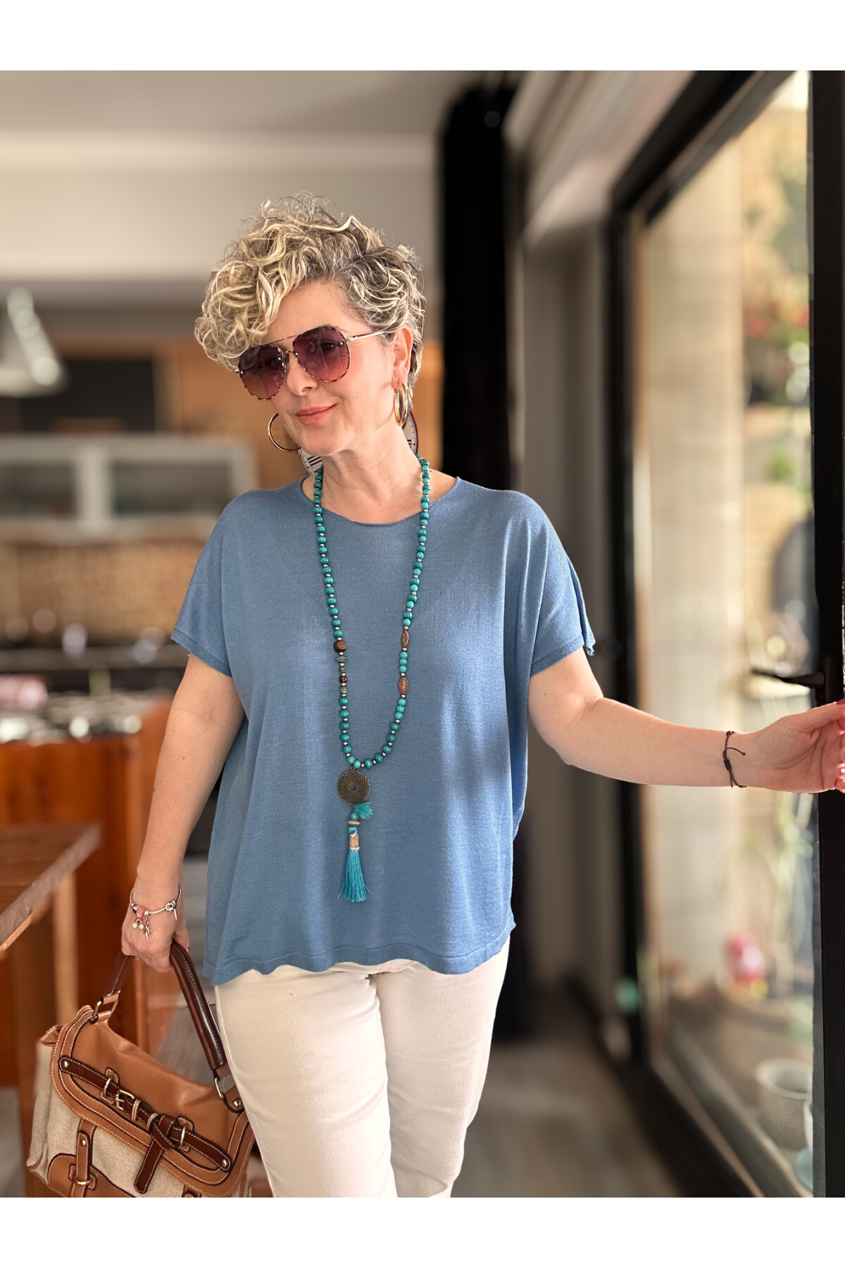 Salli Tasarım Viskon Bluz Mavi