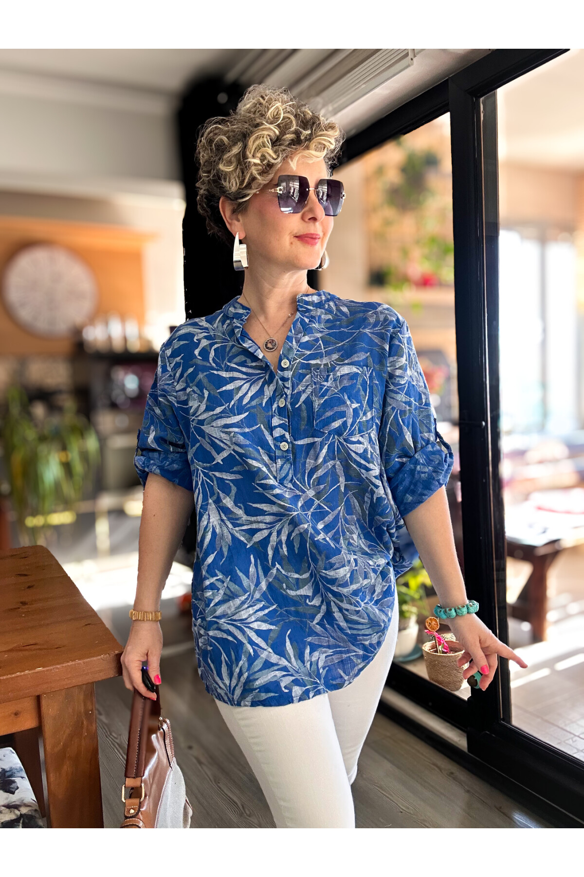 Sassa Küçük Yaprak Desen İtalyan Gömlek Sax