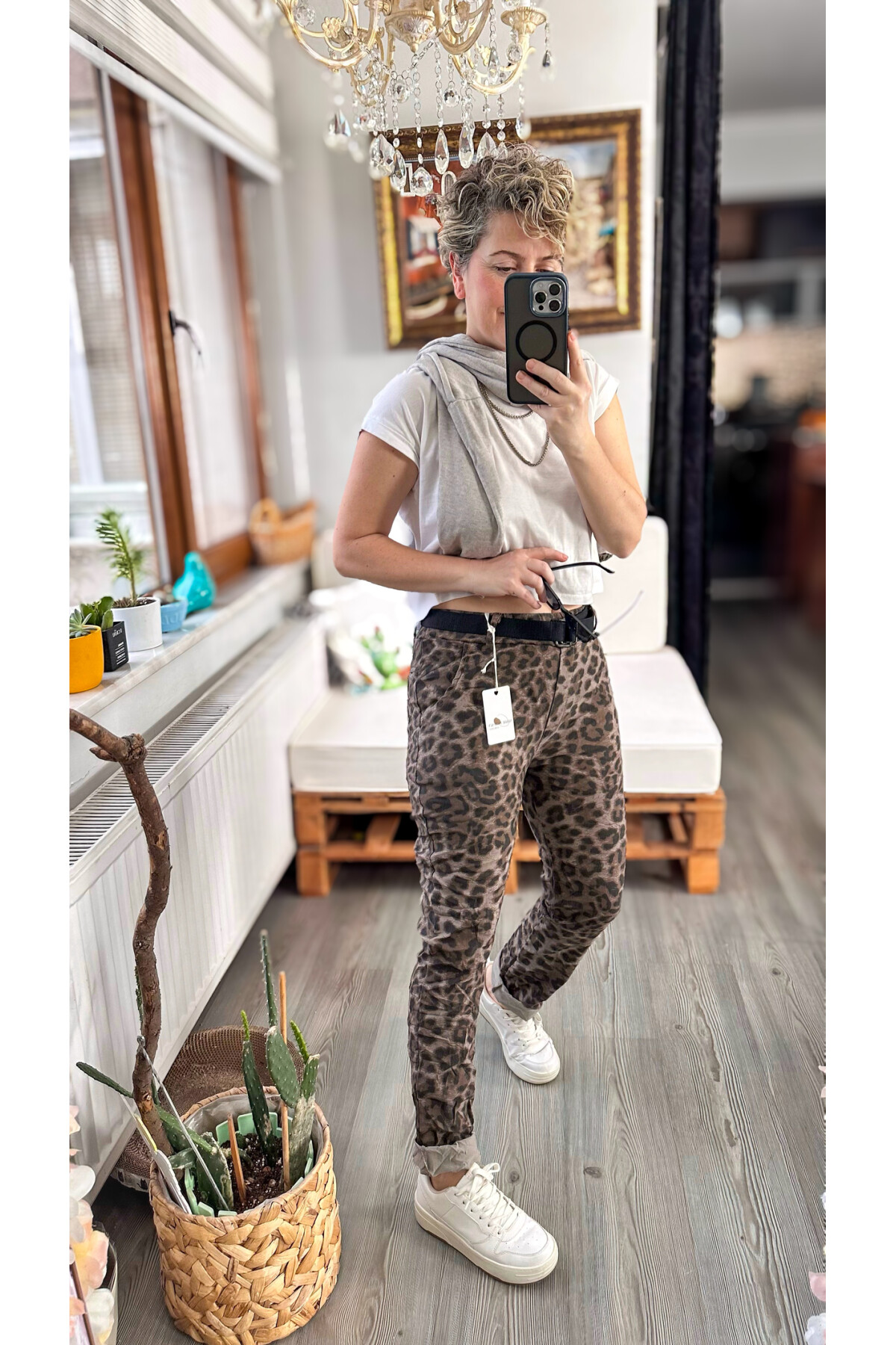 Scala İtalyan Leopar Desen Kemer Detaylı Sihirli Pantolon