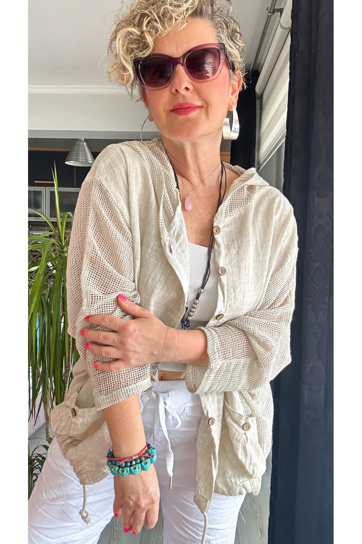 Silla File Detay Kapşonlu Ceket Bej