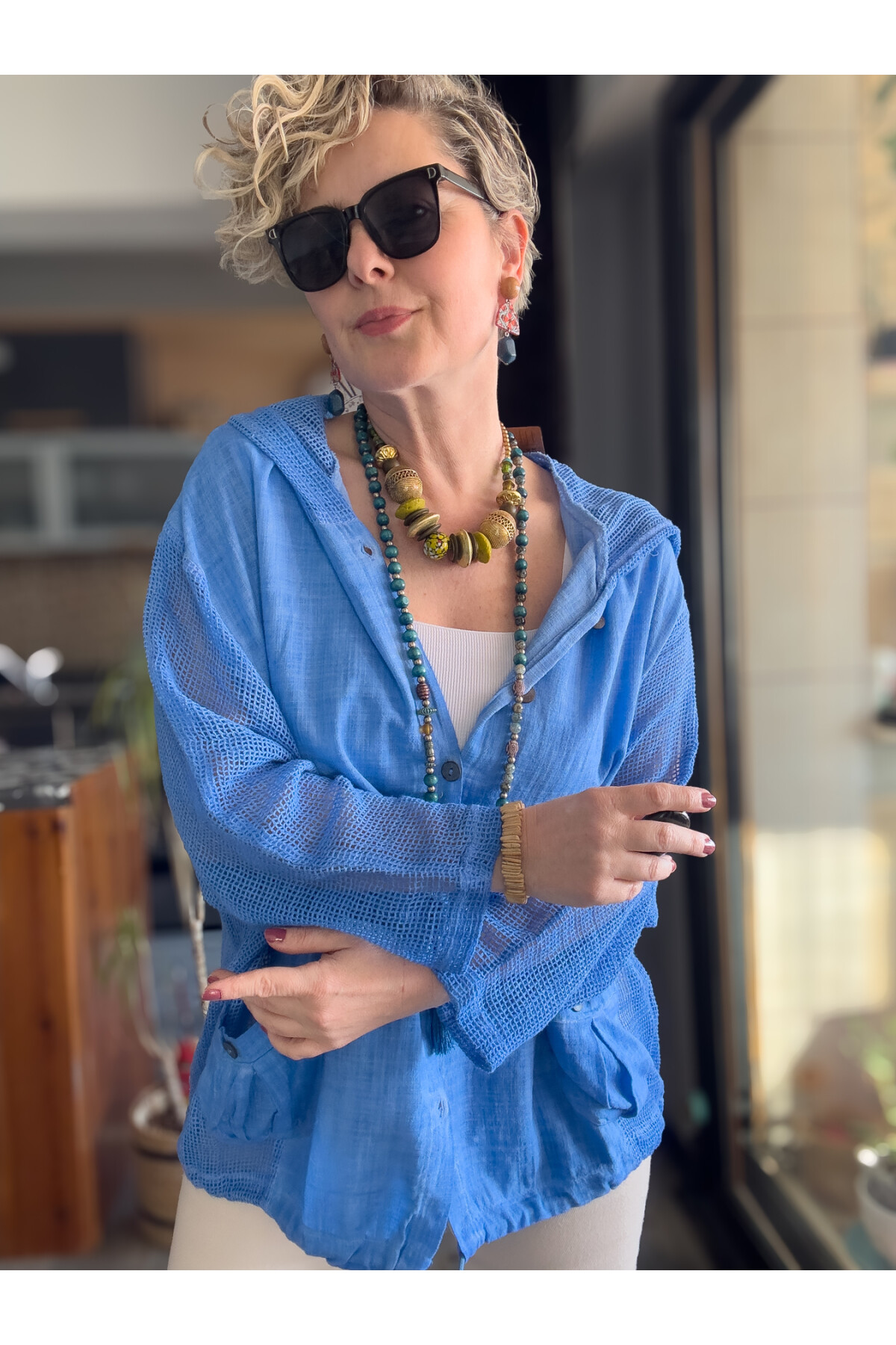 Silla File Detay Kapşonlu Ceket Mavi