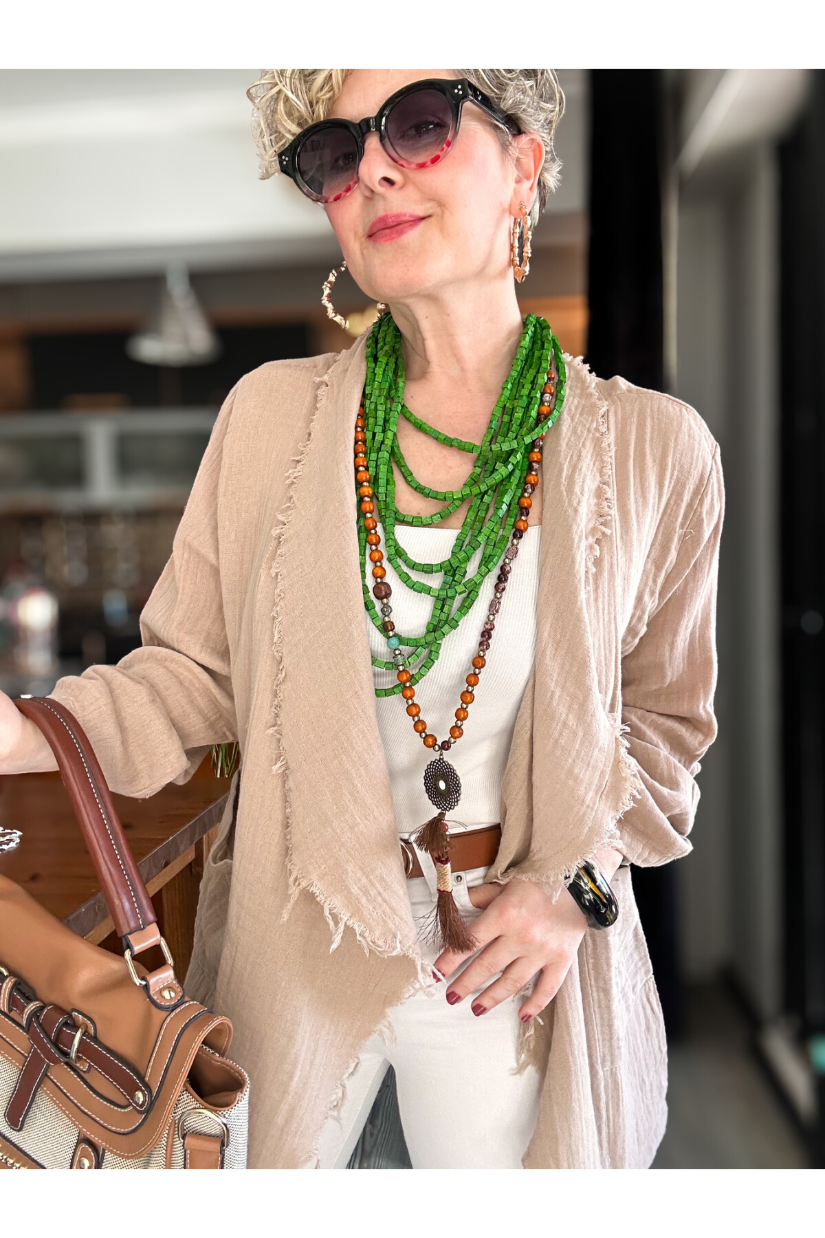 Sissi Tasarım Saçak Detaylı Müslin Ceket Taş