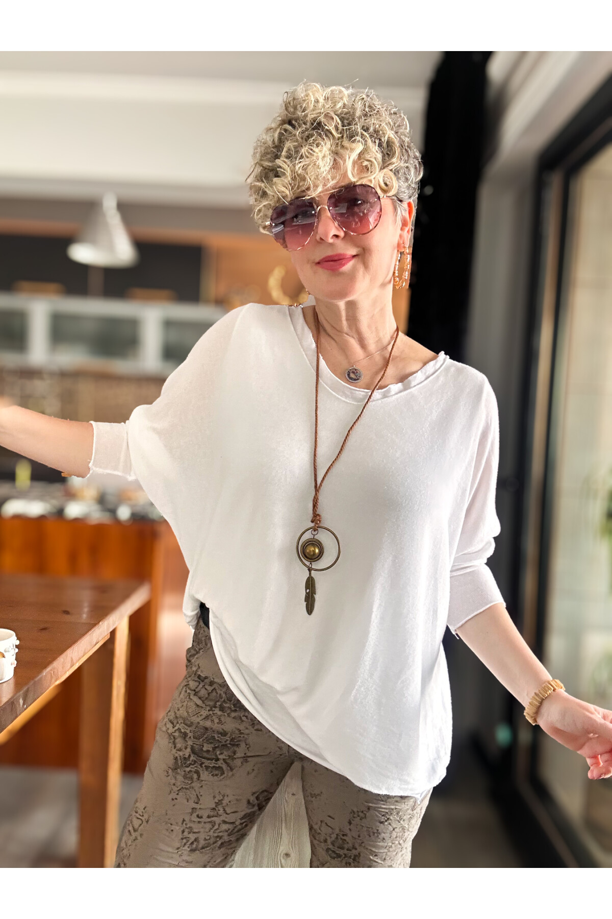 Sista Kolye Detay İtalyan Triko Bluz Bianco