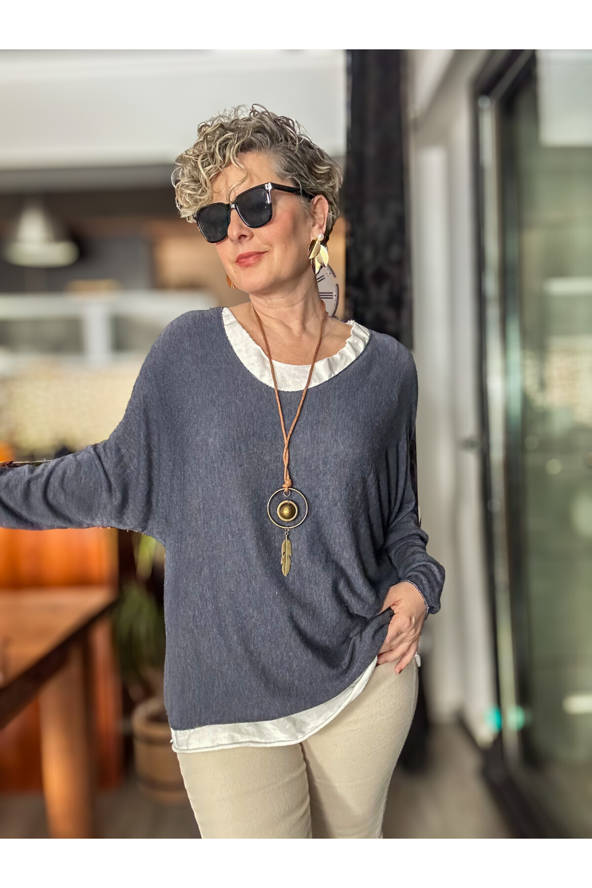 Sista Kolye Detay İtalyan Triko Bluz Navy