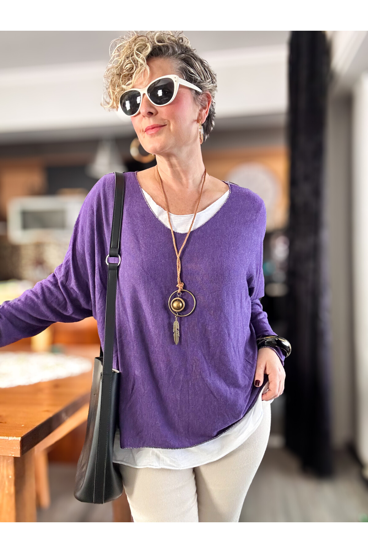 Sista Kolye Detay İtalyan Triko Bluz Viola