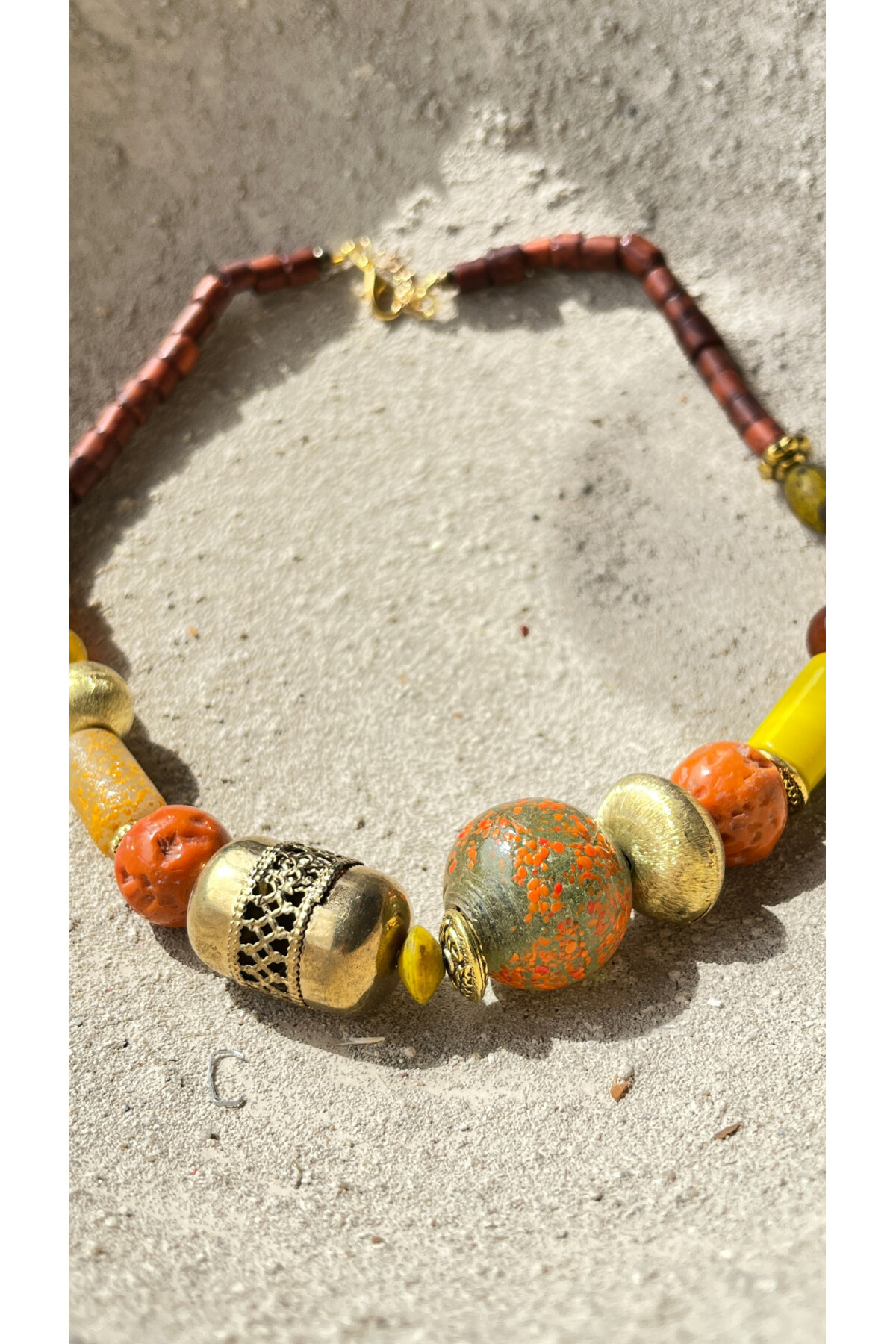 Sparkle Pirinç Cam Etnik Kolye