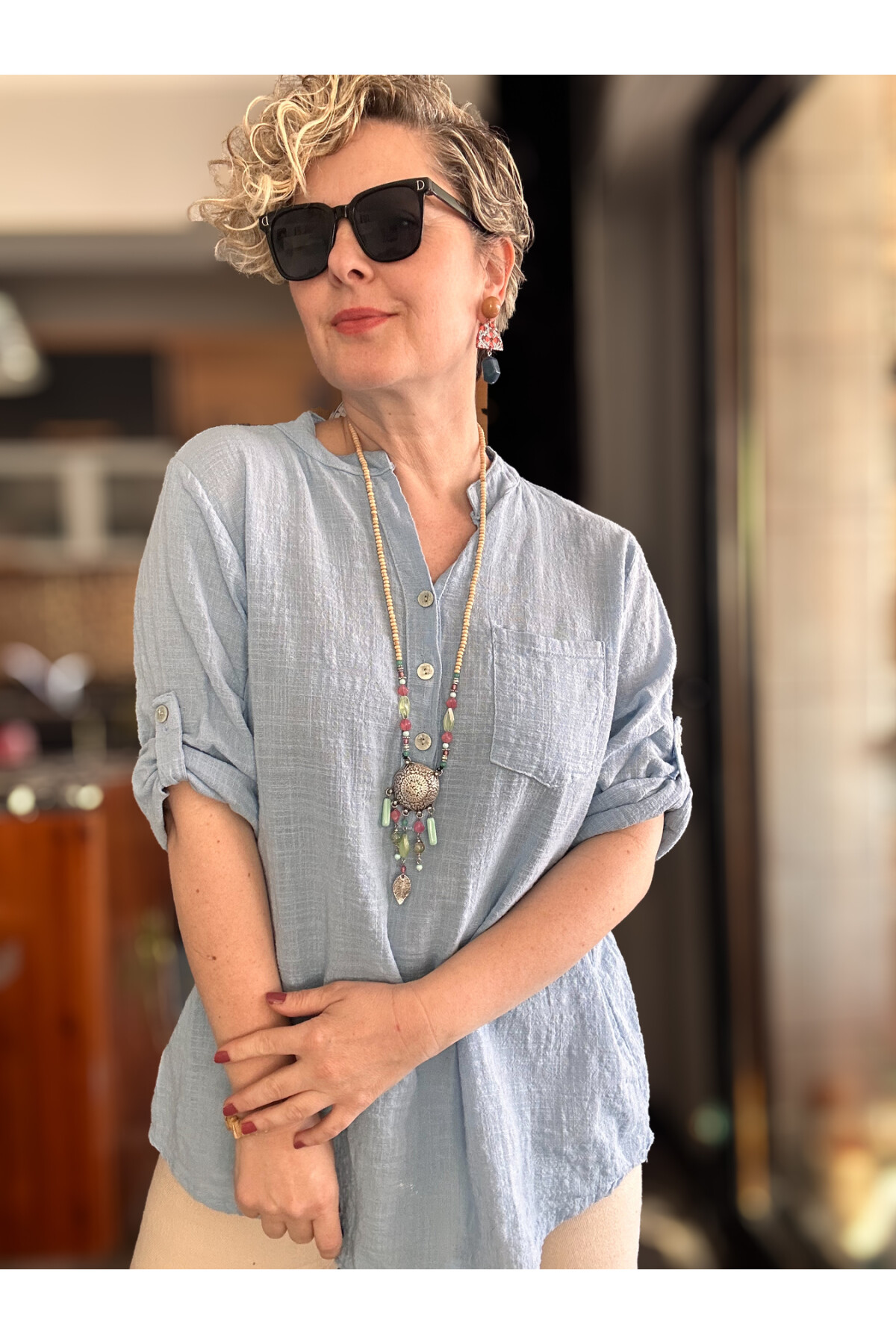 Testa İtalyan Tek Cep Gömlek Açık Mavi