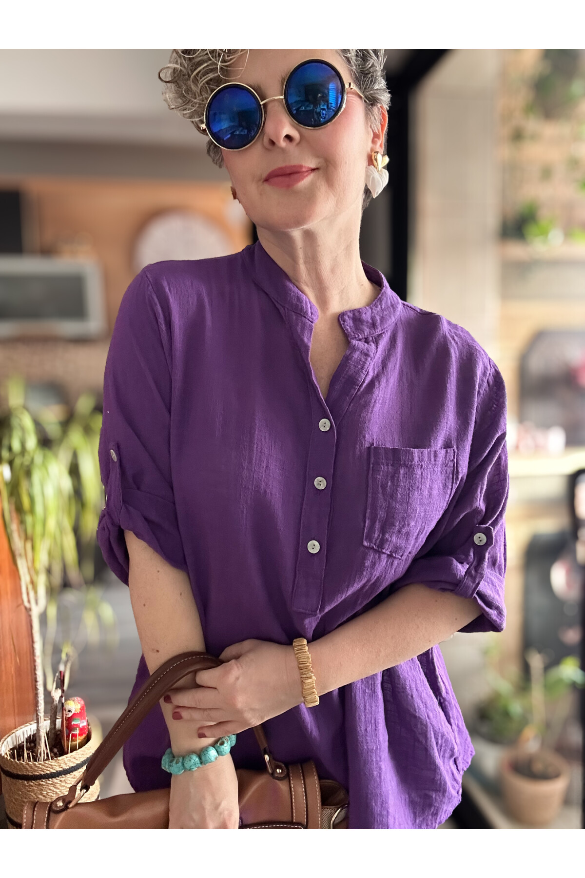 Testa İtalyan Tek Cep Gömlek Mor