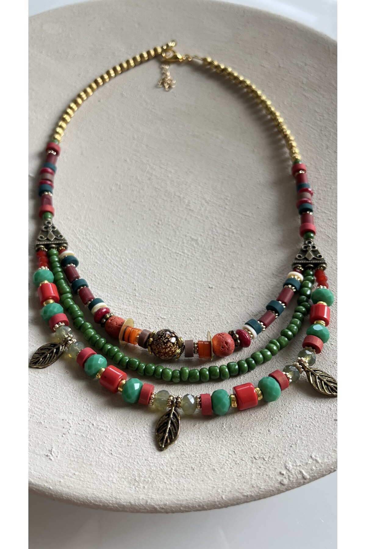 Titok Pirinç Cam Etnik Kolye