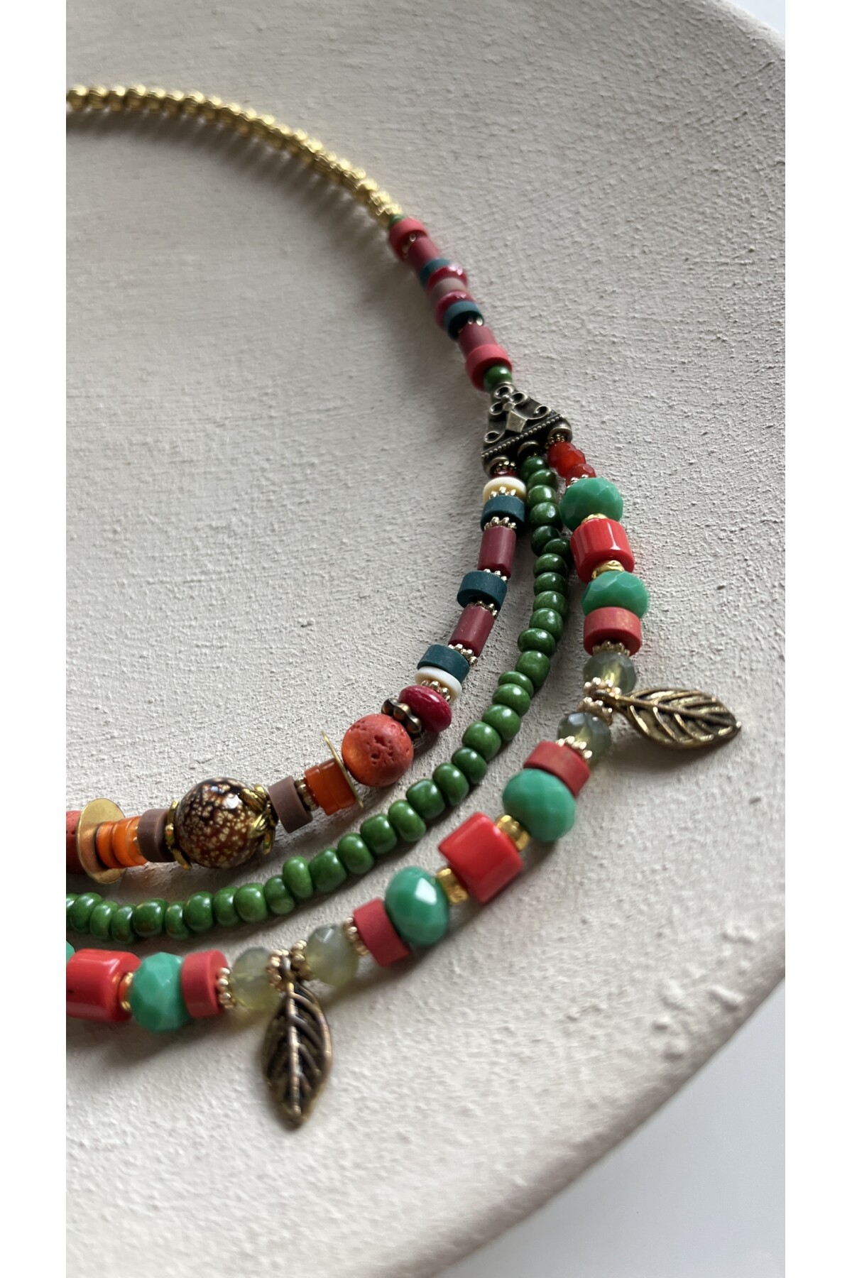 Titok Pirinç Cam Etnik Kolye