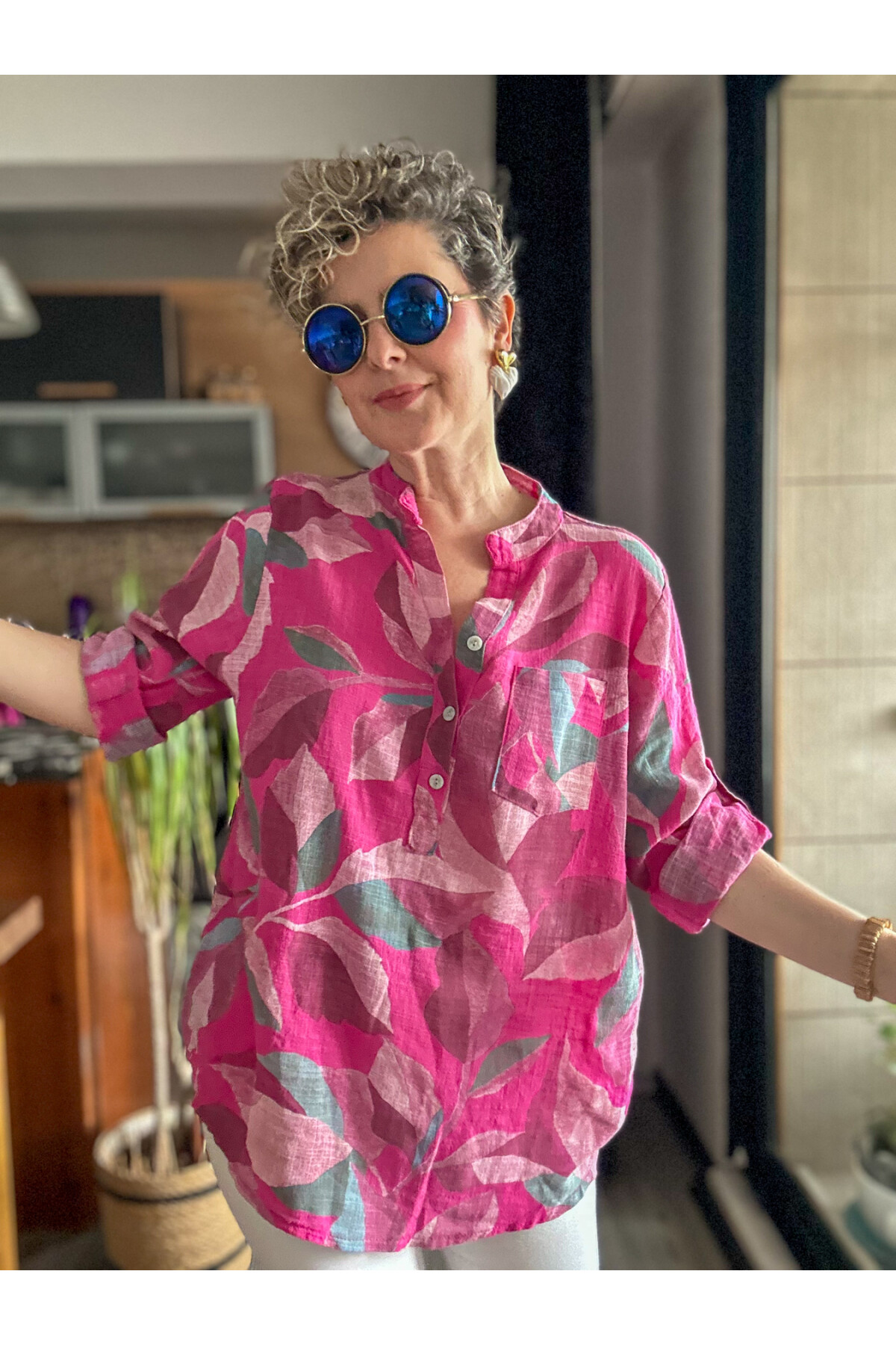 Trenta Bahar Desen İtalyan Gömlek Fuşya