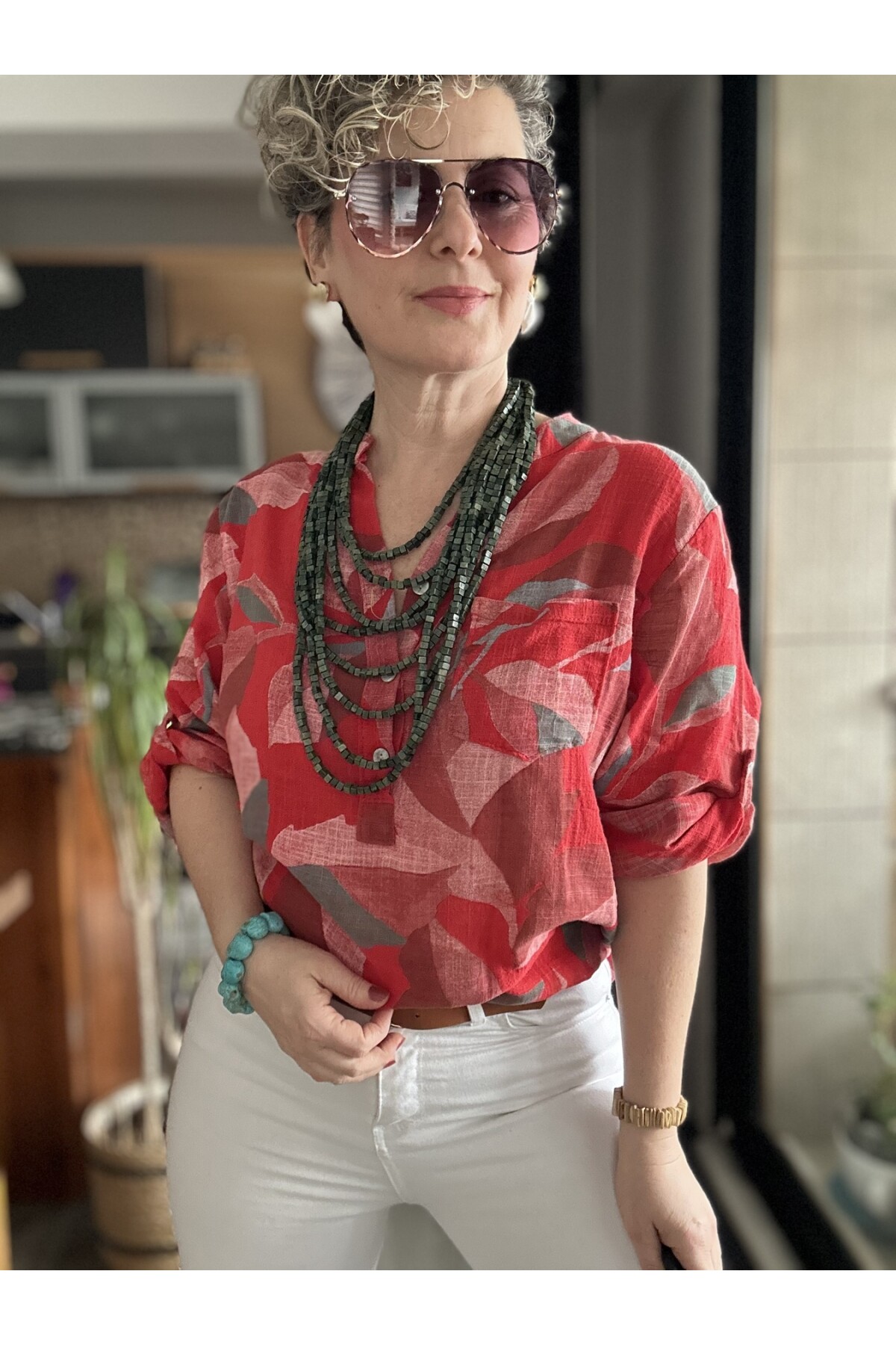 Trenta Bahar Desen İtalyan Gömlek Kırmızı