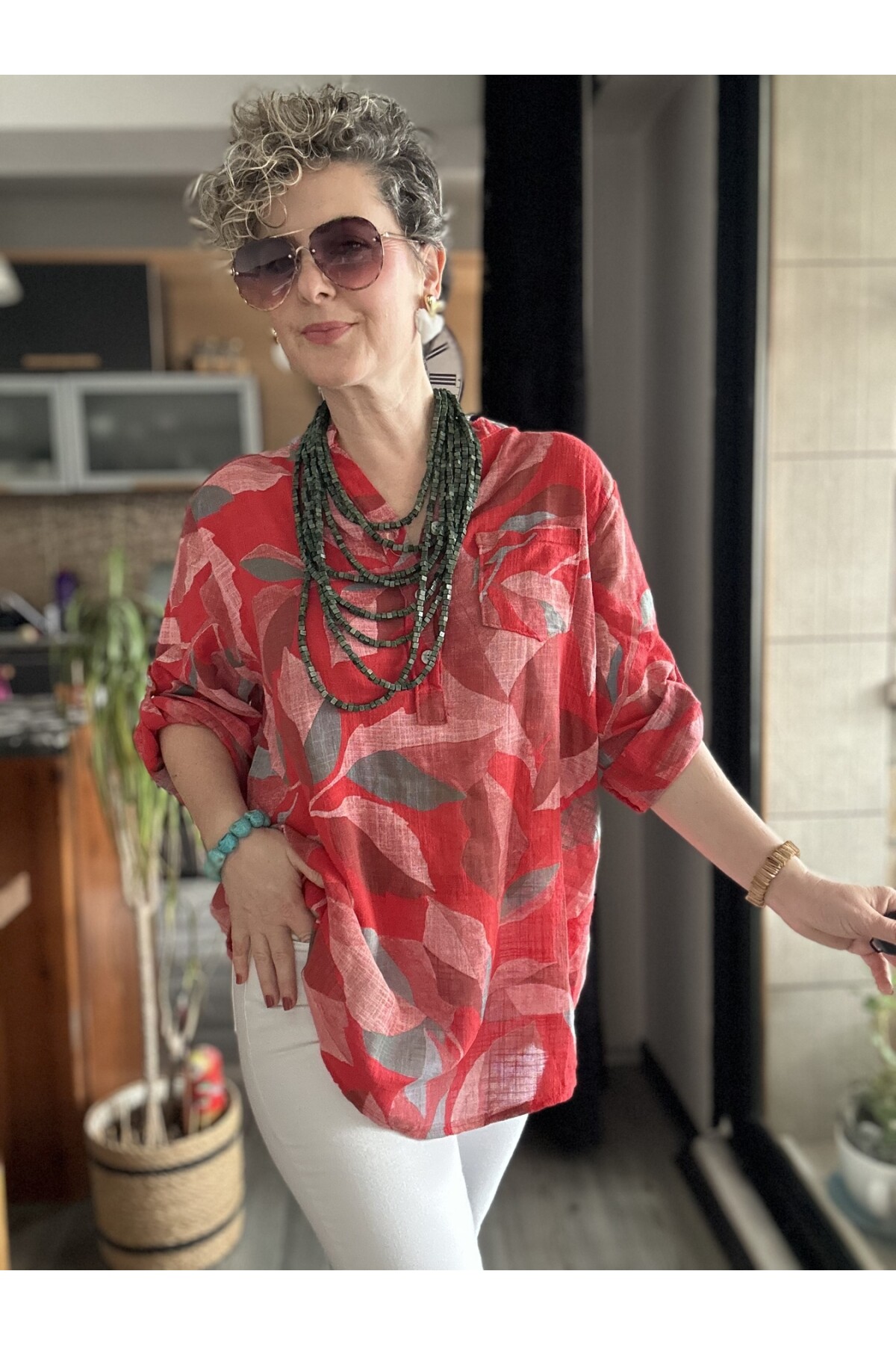 Trenta Bahar Desen İtalyan Gömlek Kırmızı