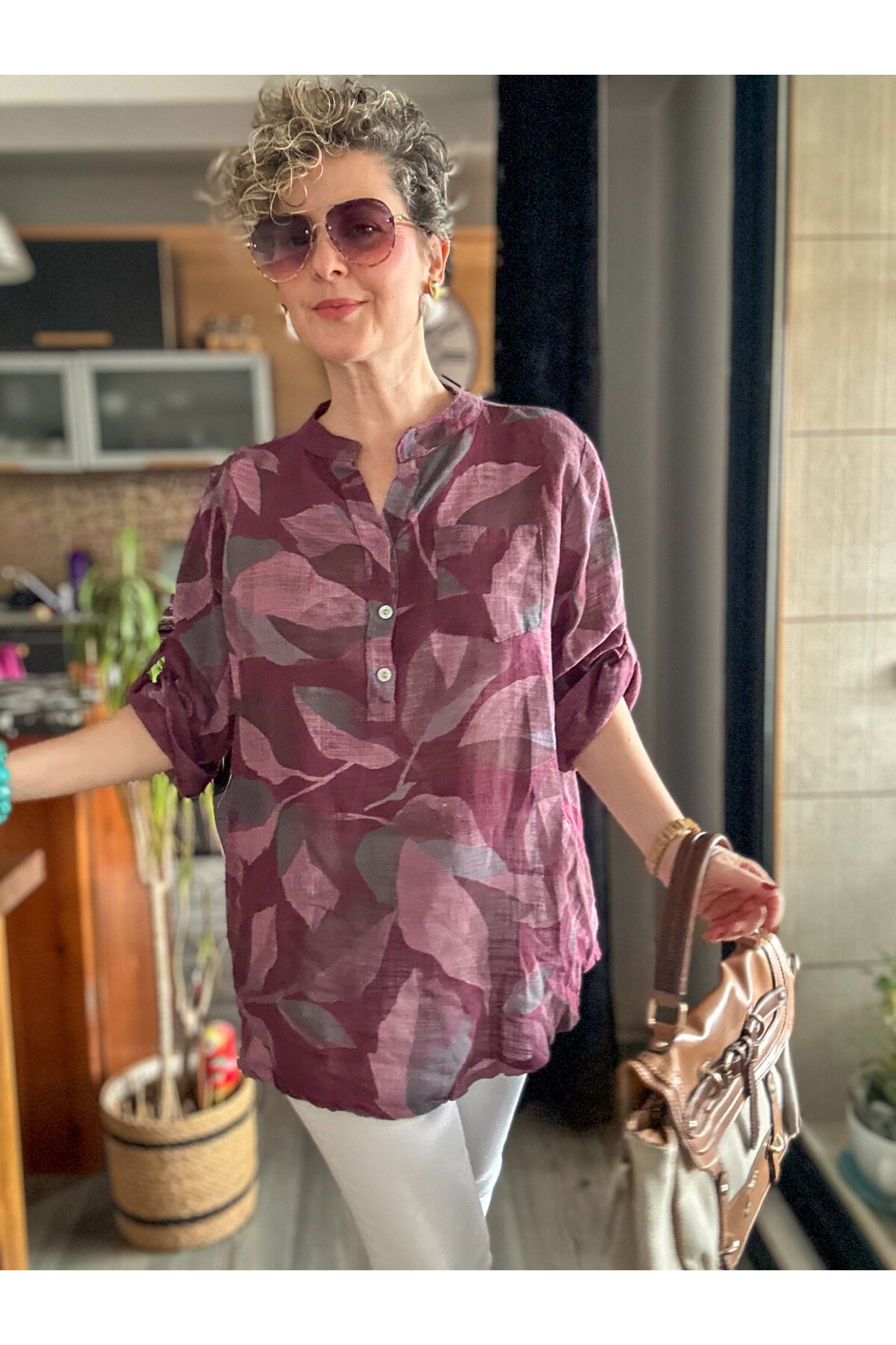 Trenta Bahar Desen İtalyan Gömlek Mürdüm