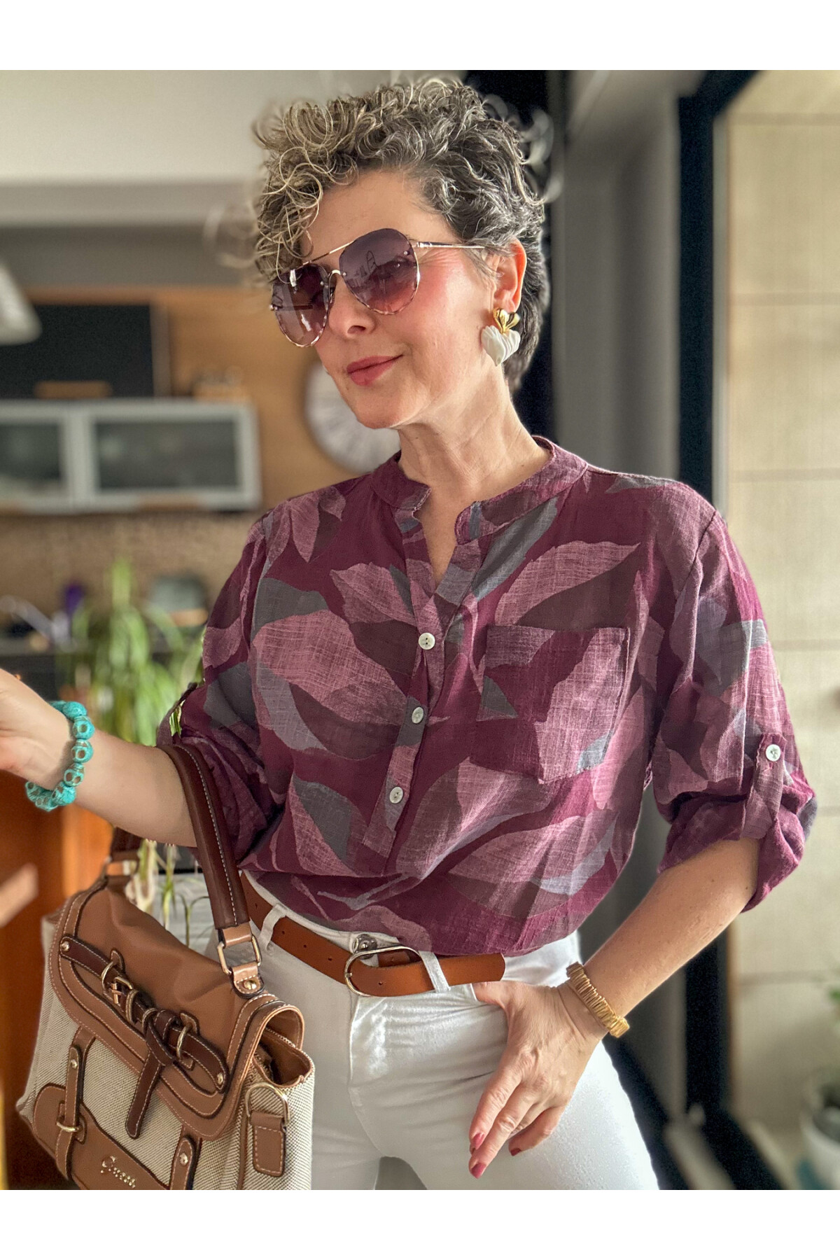 Trenta Bahar Desen İtalyan Gömlek Mürdüm