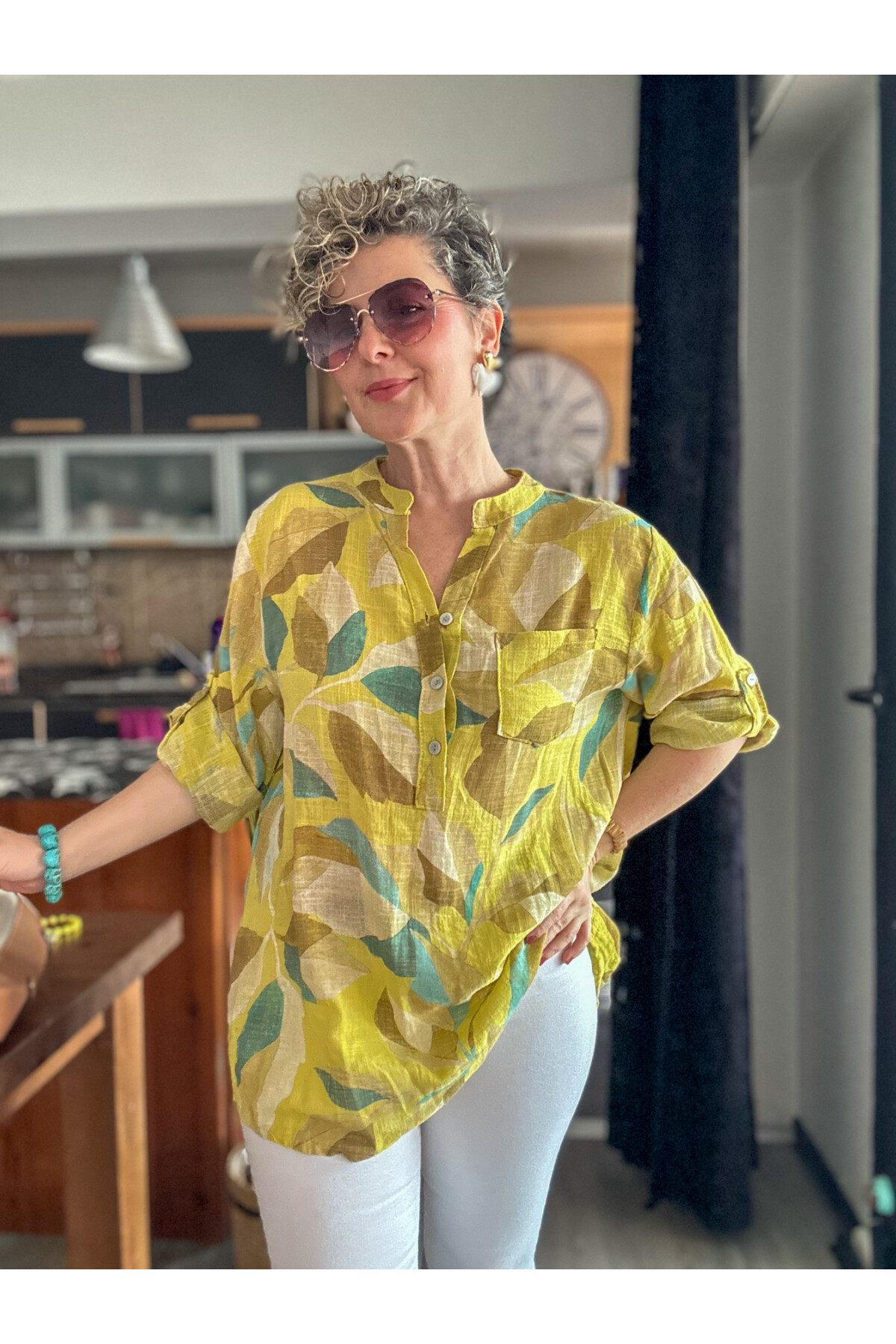 Trenta Bahar Desen İtalyan Gömlek Sarı