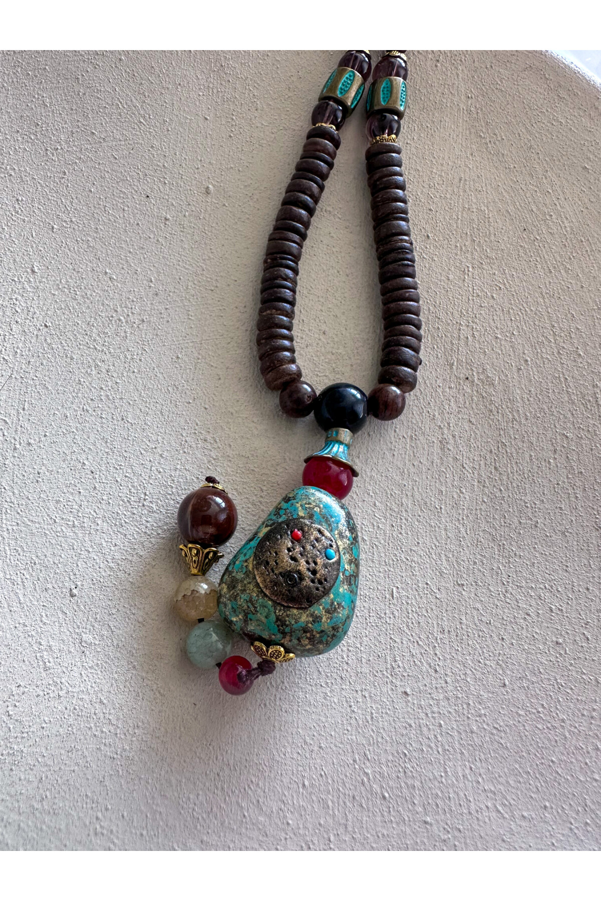 Tulte Doğal Taş Etnik Bambu Kolye