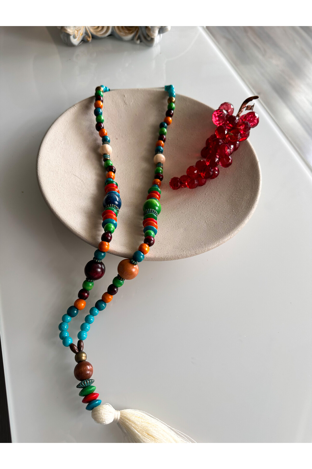 Turkuaz Ziko Tahta Tasarım Renkli Kolye