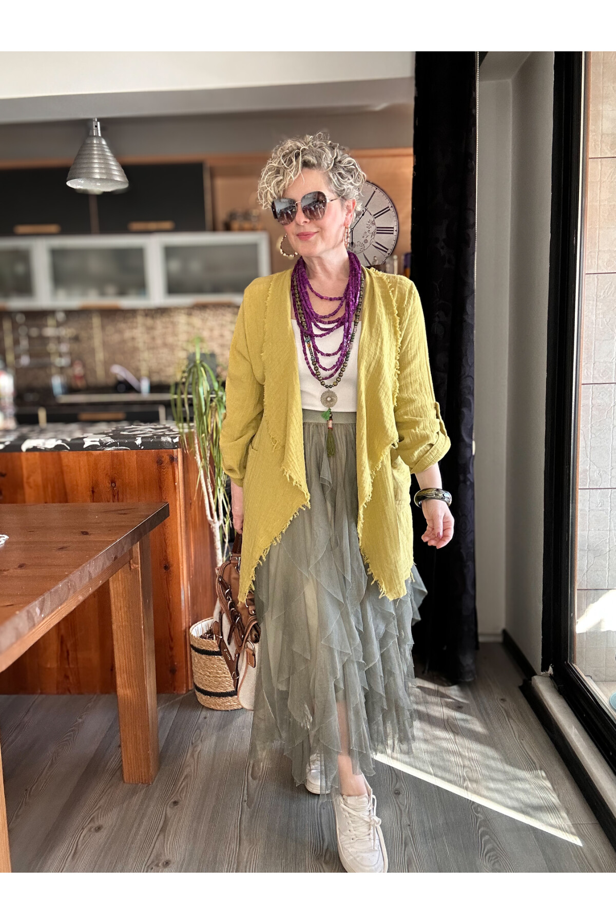 Urban Tasarım Volanlı Tül Etek Haki Yeşil