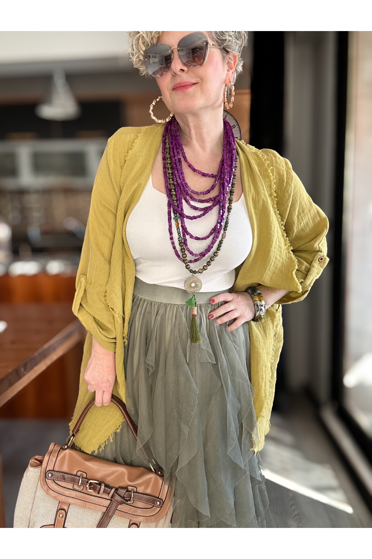 Urban Tasarım Volanlı Tül Etek Haki Yeşil