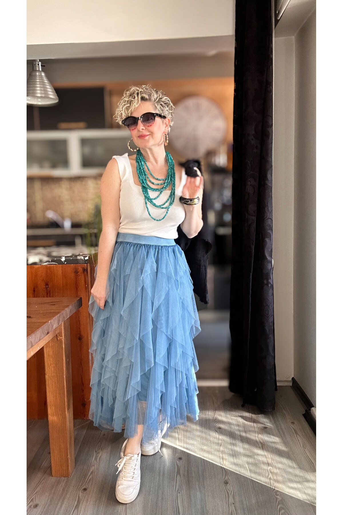 Urban Tasarım Volanlı Tül Etek Mavi