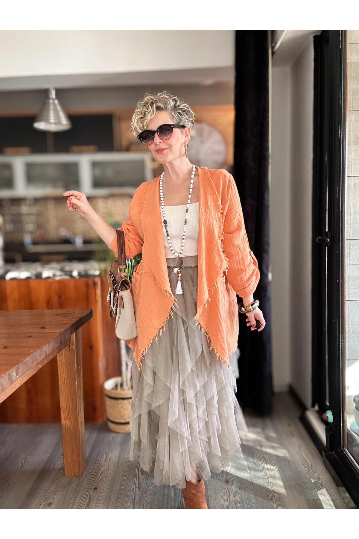 Urban Tasarım Volanlı Tül Etek Vizon