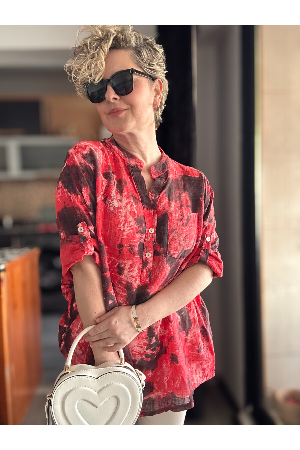 Vallo Batik Sarman Desen İtalyan Gömlek Kırmızı