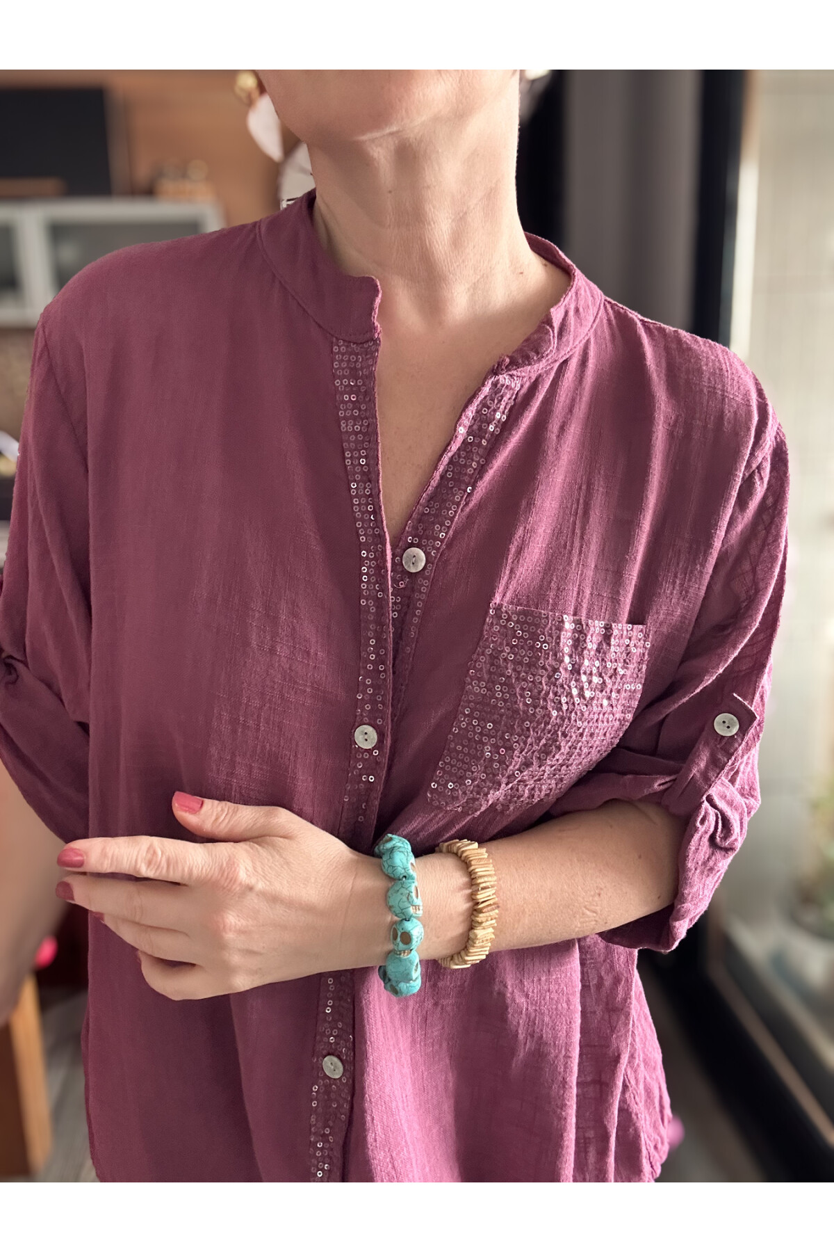 Venti Cep ve Şerit Pul Detay İtalyan Gömlek Leylak